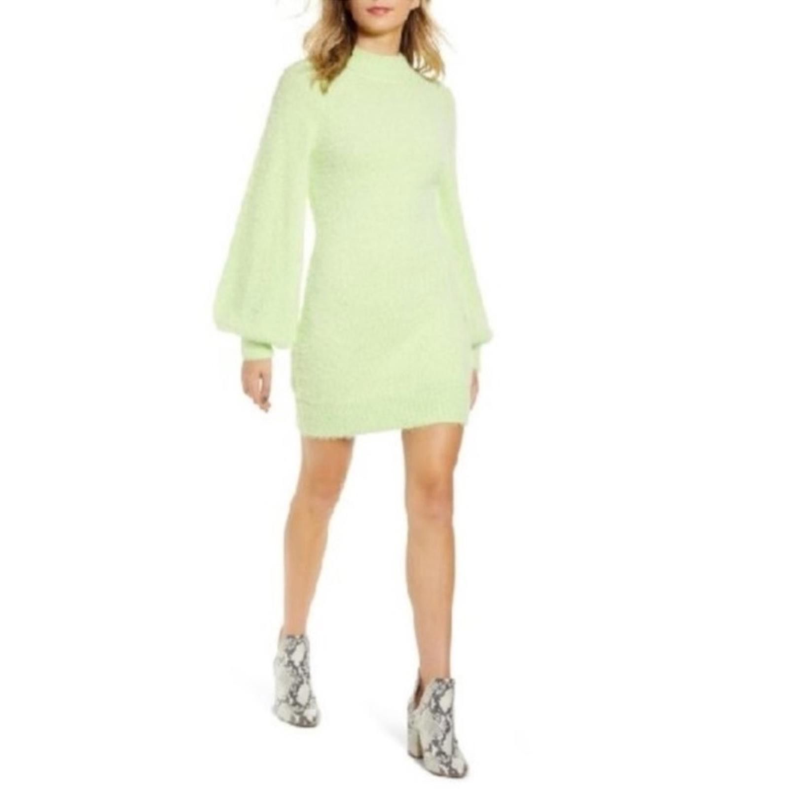 Bardot Fuzzy Limelight XL Cowl Neck Sweater Dress NWOT $150