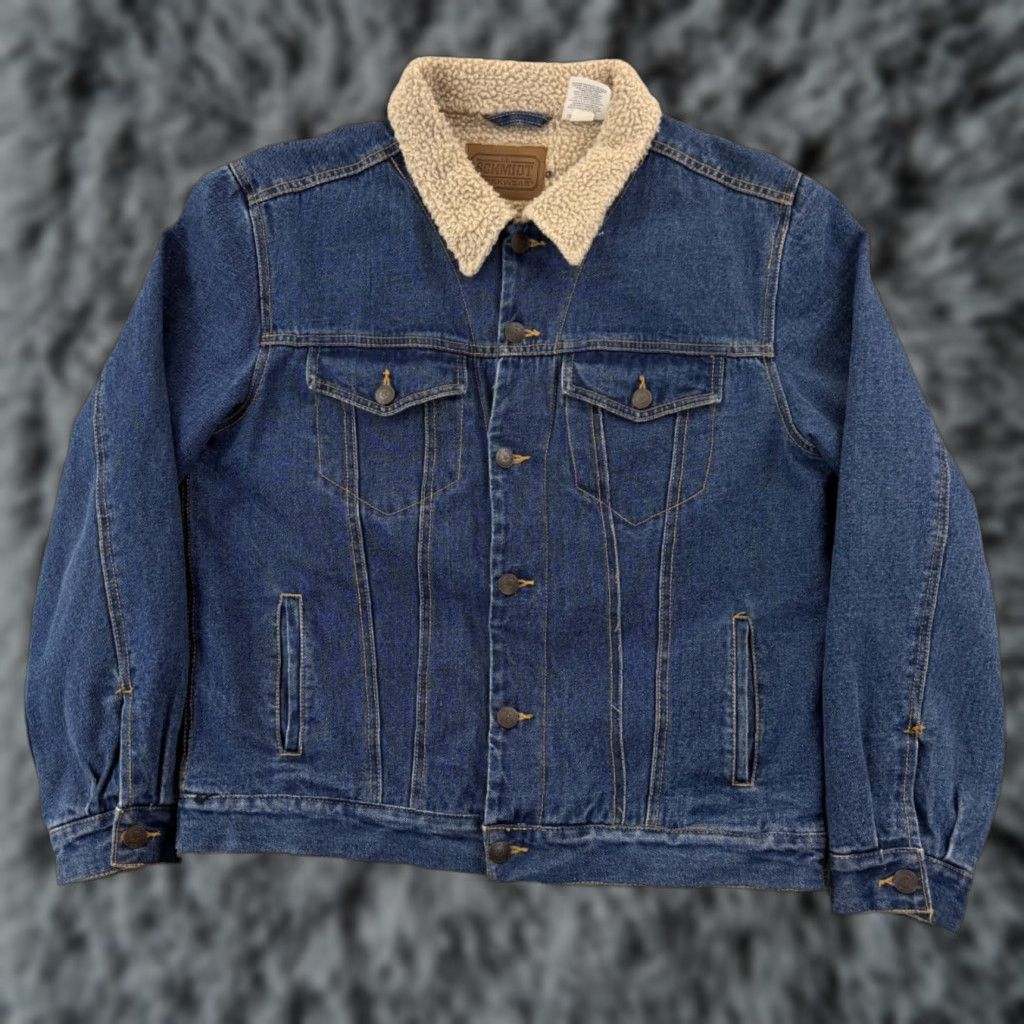 Denime C.E. Schmidt Jacket Mens Large Blue Workwear Denim Sherpa Lined Trucker Jean Size US 33 - 1 Thumbnail