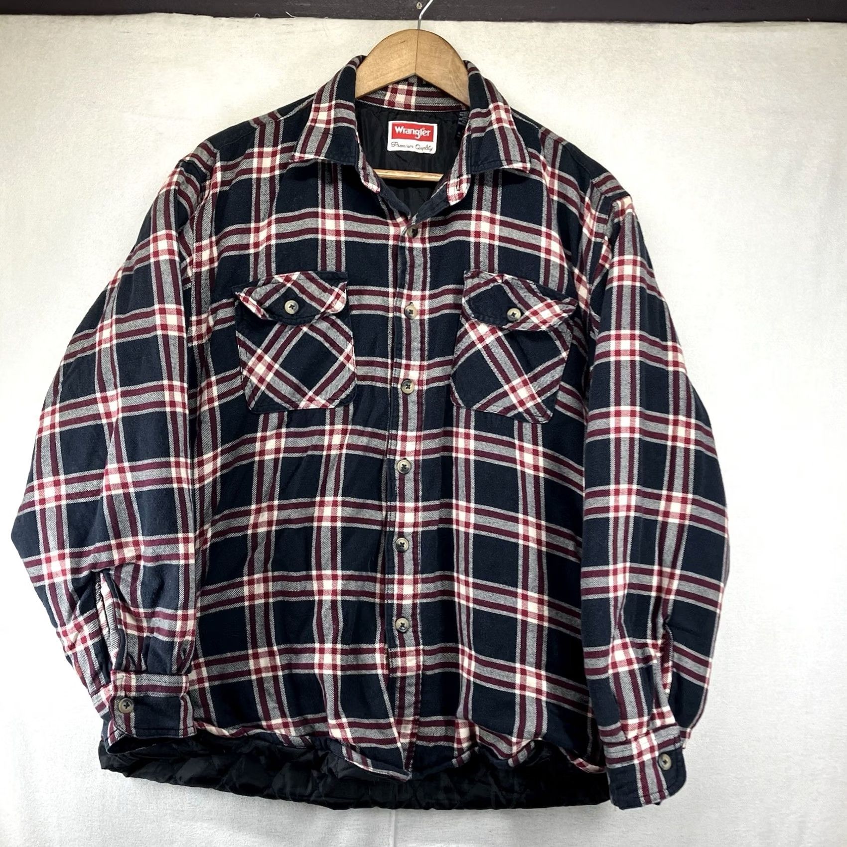 Wrangler VINTAGE Wrangler Mens Shacket Plaid Flannel Quilt Lined Shirt Jacket 90s Grunge Large Side Pocket Black Cotton Button-Up Outdoors Mens Regular L Size US L / EU 52-54 / 3 - 2 Thumbnail