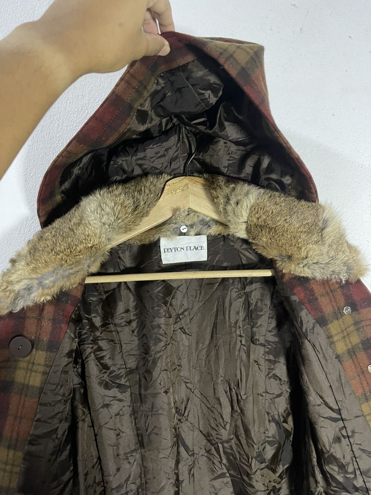 Japanese Brand Peyton Place Plaid Wool Blend Trench Coat Rabbit Fur Collar Size S / US 4 / IT 40 - 10 Thumbnail