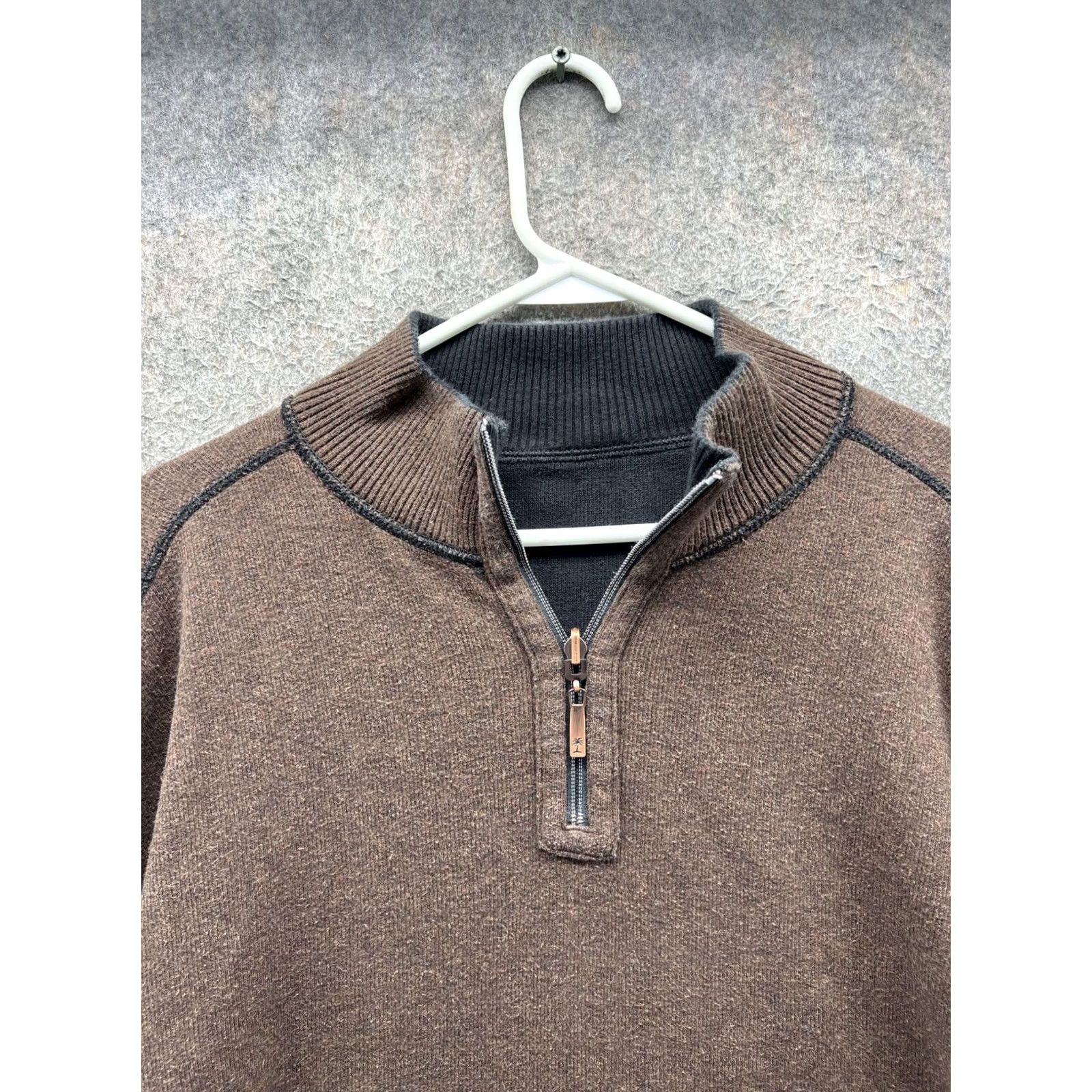 Tommy Bahama Tommy Bahama Sweater Mens XL Brown Black 1/4 Zip Reversible Knit Pullover Size US XL / EU 56 / 4 - 7 Thumbnail