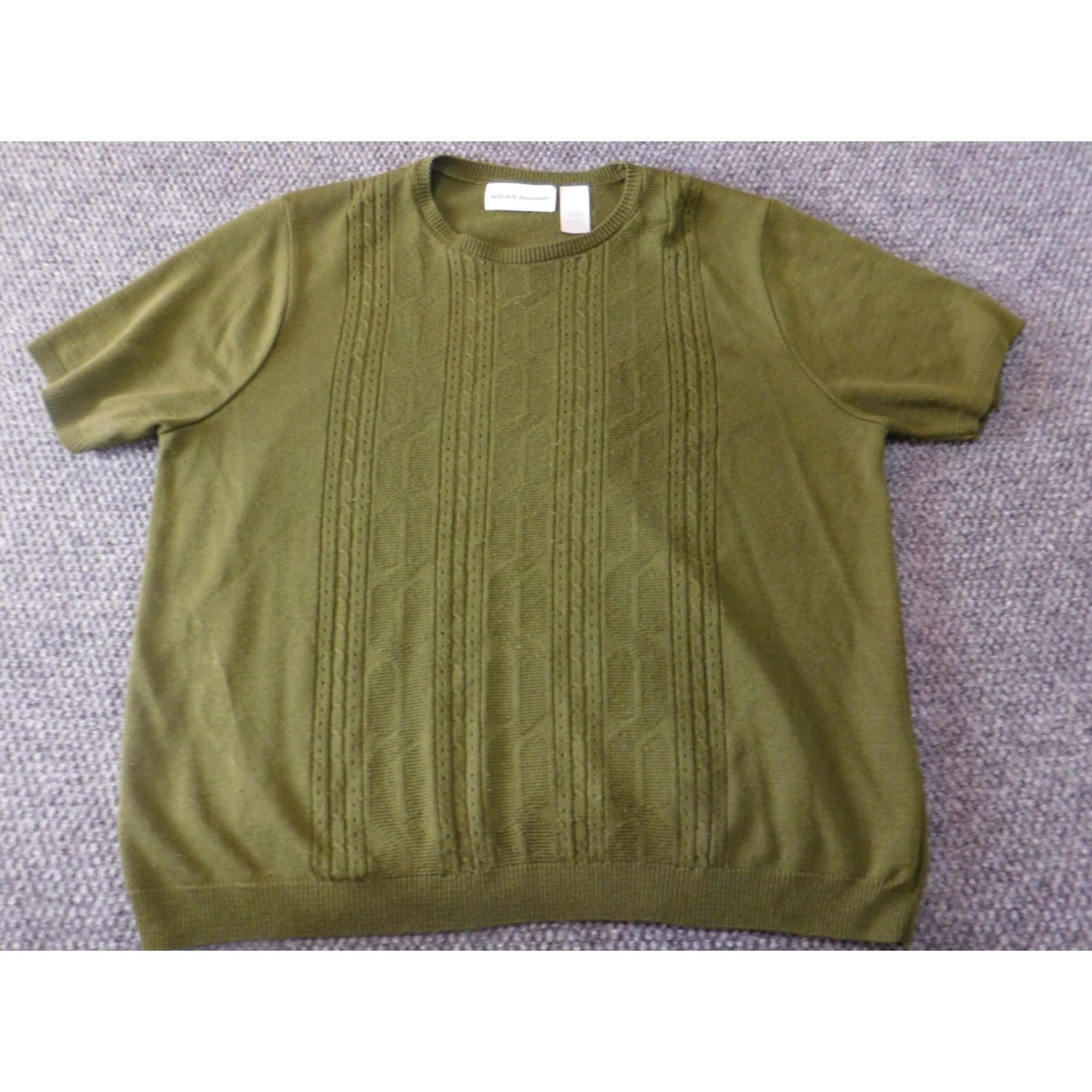 Vintage Alfred Dunner Womens Sweater L Green pullover acrylic knit crew neck cap sleeve button casual Size L / US 10 / IT 46 - 2 Thumbnail