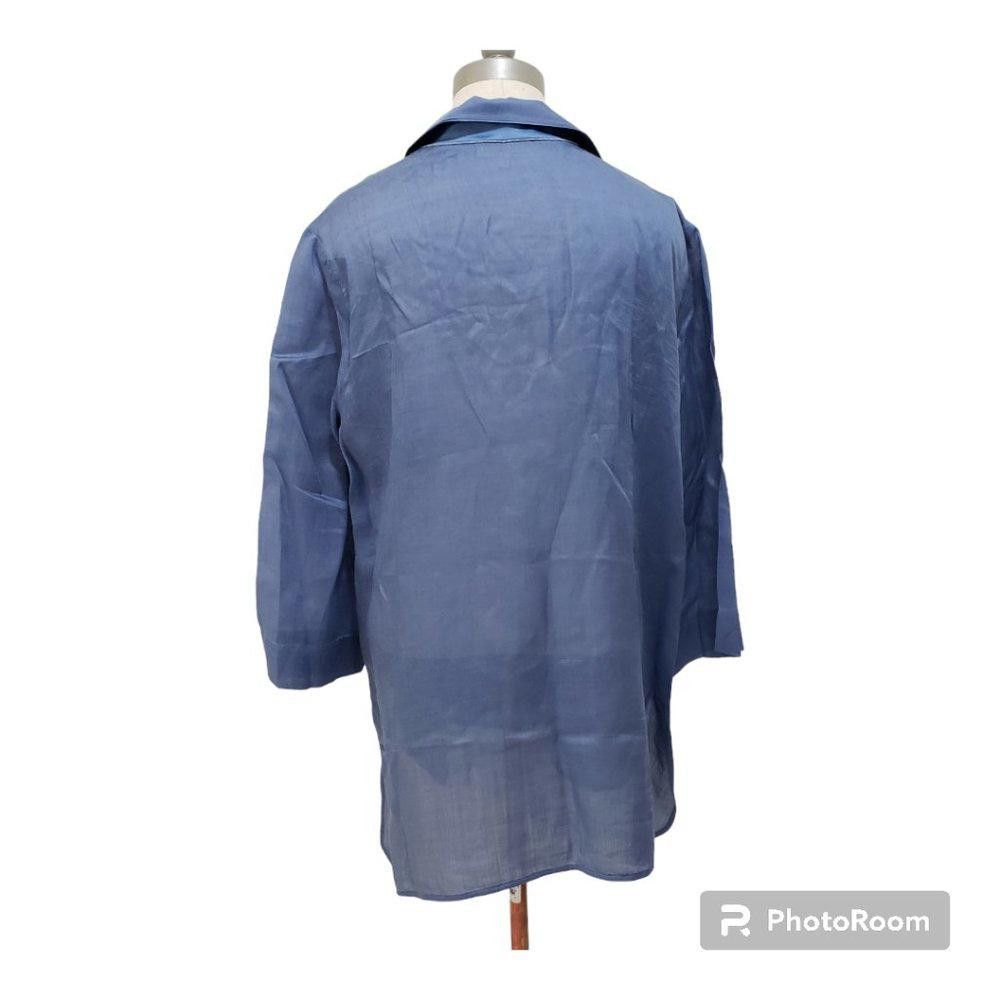 Designer CT731a Lafayette 148 Blue Short Sleeve Ladies Shirt XL Size XL / US 12-14 / IT 48-50 - 4 Thumbnail