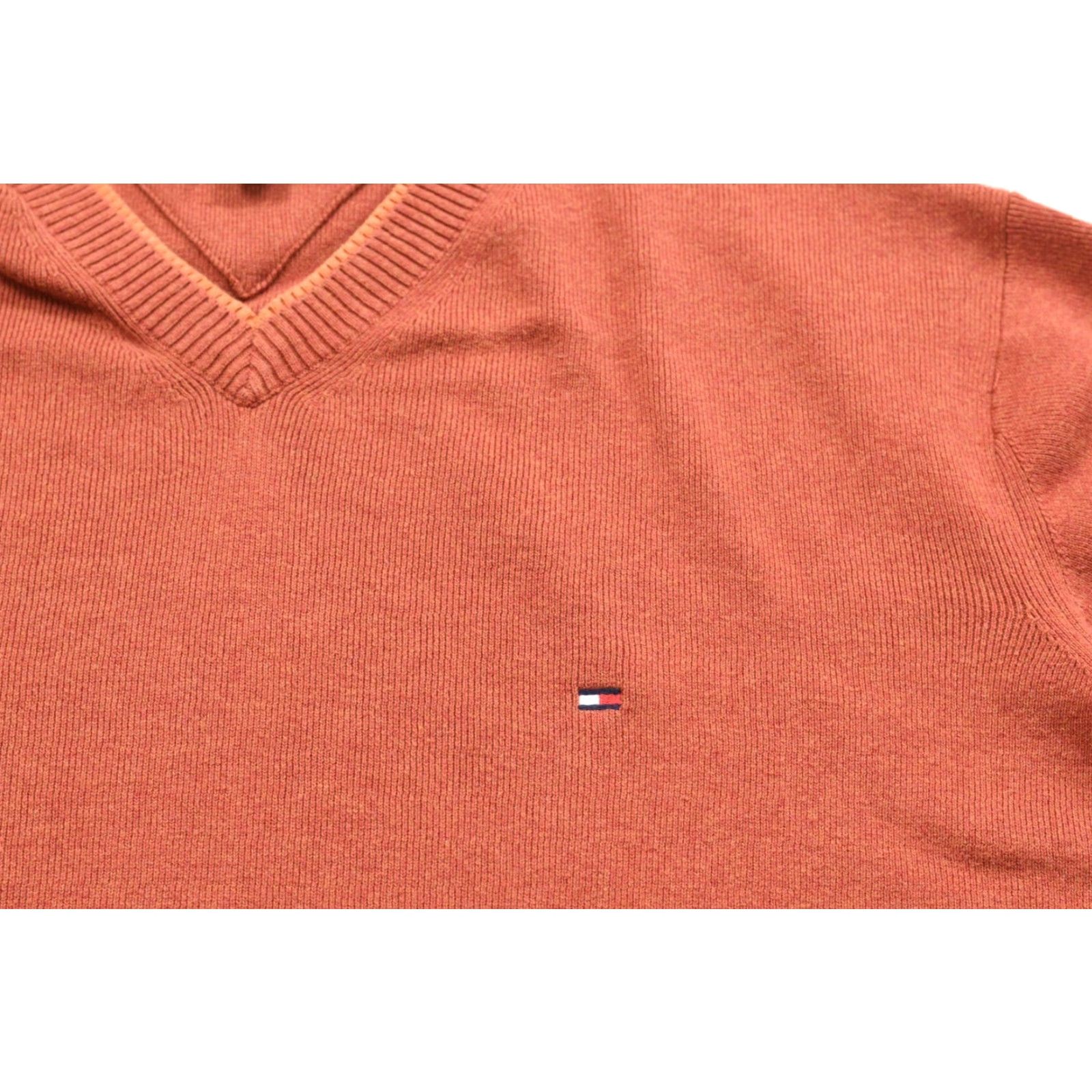 Tommy Hilfiger Tommy Hilfiger Men's 2XL Burnt Orange V-Neck 100% Cotton Ribbed Knit Sweater Pullover Long Sleeve M Washable Logo Regular Fit Shirt Size US XXL / EU 58 / 5 - 7 Thumbnail