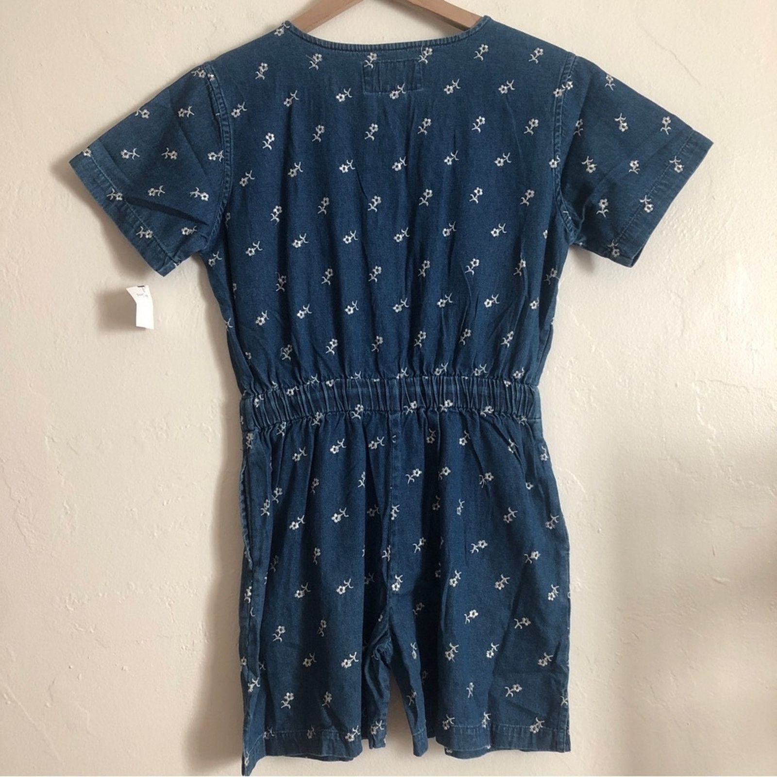 Other New Direction Blue Denim Floral Embroidered Jumpsuit Romper Size 27" / US 4 / IT 40 - 6 Thumbnail