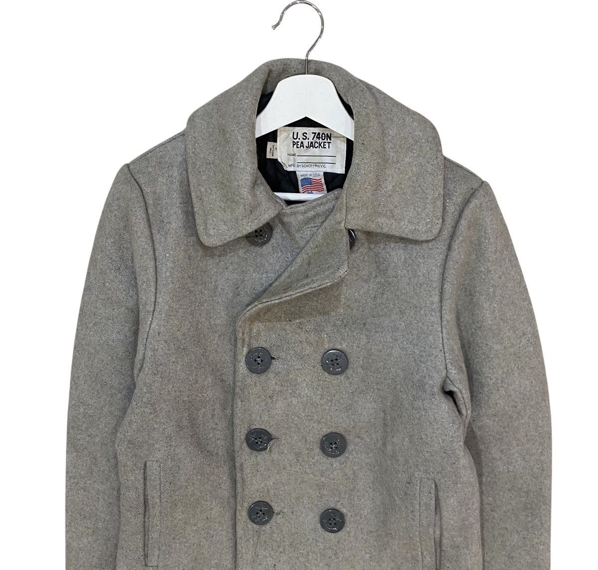 Schott 🔥VTG SCHOTT U.S. 740N PEA COAT GREY WOOL JACKET Size US S / EU 44-46 / 1 - 3 Thumbnail