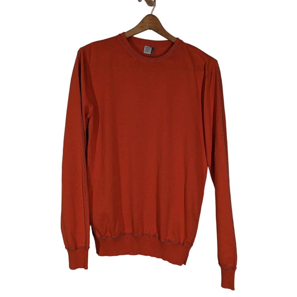 image of Eleventy Orange Cotton Crew Neck Pullover Sweater Medium Nwt, Men's