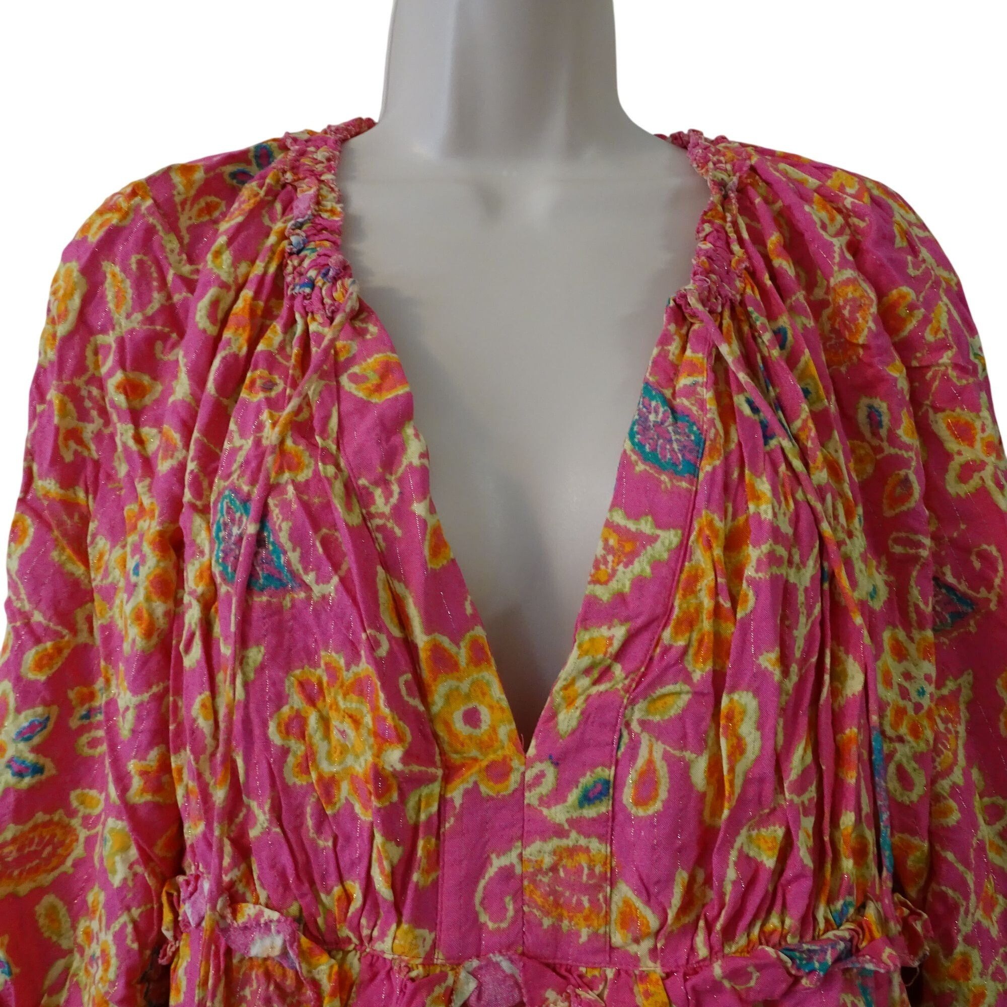 Other Pink Floral Tiered Babydoll Peasant Mini Dress Size M Size M / US 6-8 / IT 42-44 - 3 Thumbnail