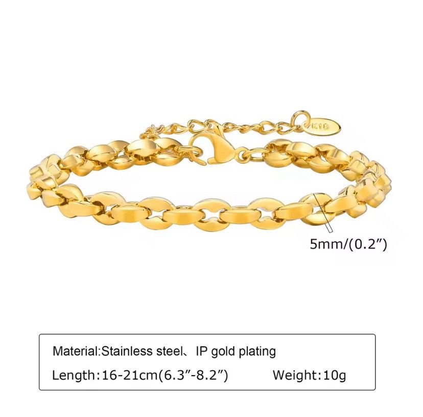 Handmade 5mm Gold Plated Stainless Steel Rolo Chain Bracelet Necklace Size ONE SIZE - 3 Thumbnail