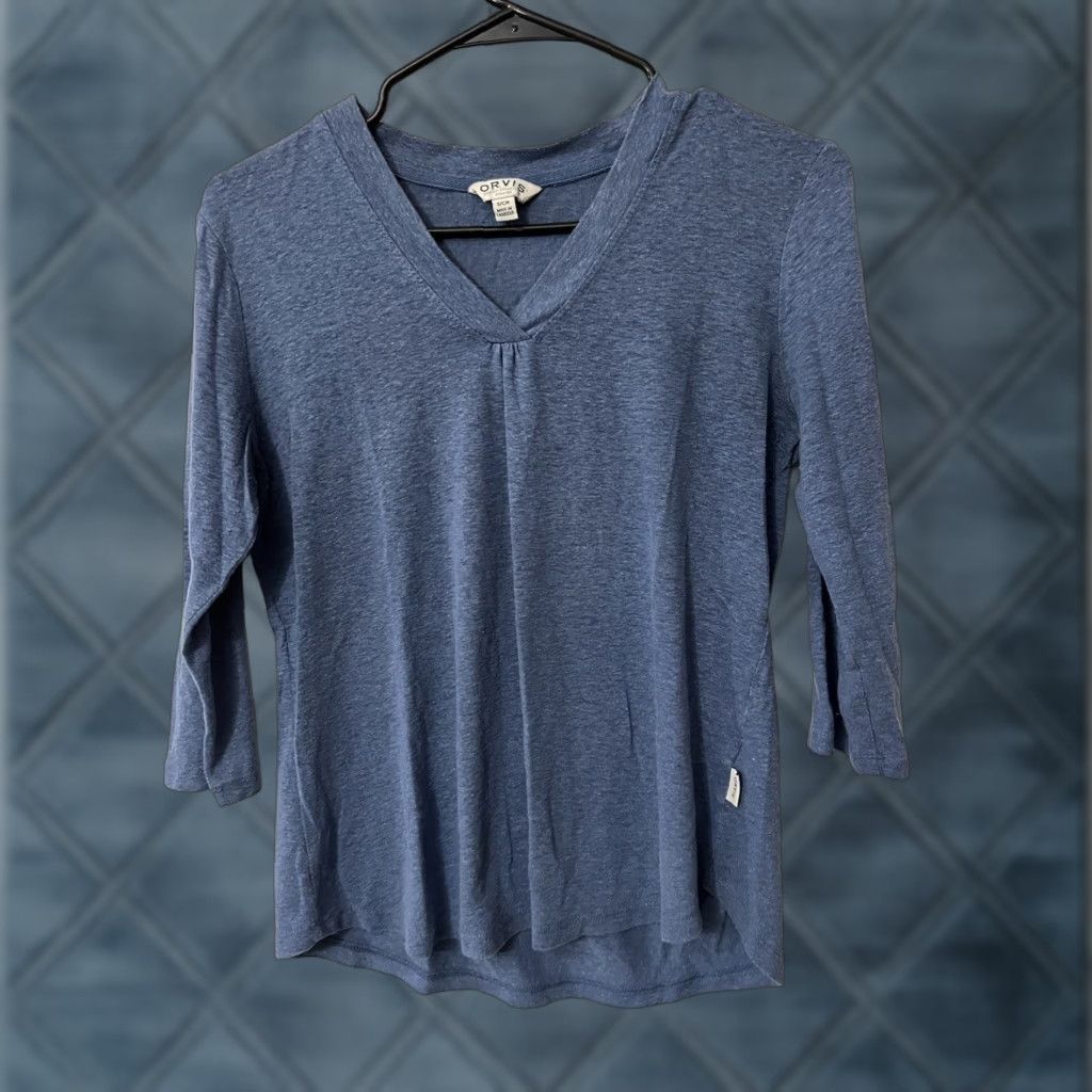 Orvis Orvis Women's Shirt Small Blue V-Neck 3/4 Sleeve Casual Knit T-Shirt Outdoors Size S / US 4 / IT 40 - 1 Thumbnail
