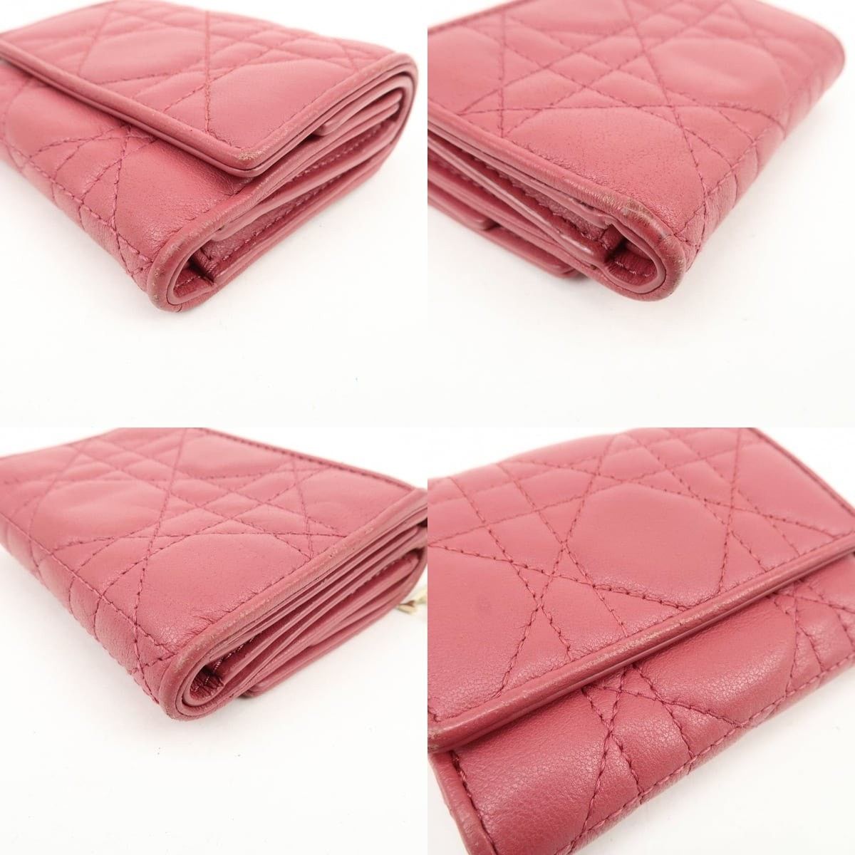 Christian Dior Monsieur Christian Dior Lady Dior Cannage Lambskin Wallet Pink Size ONE SIZE - 4 Thumbnail