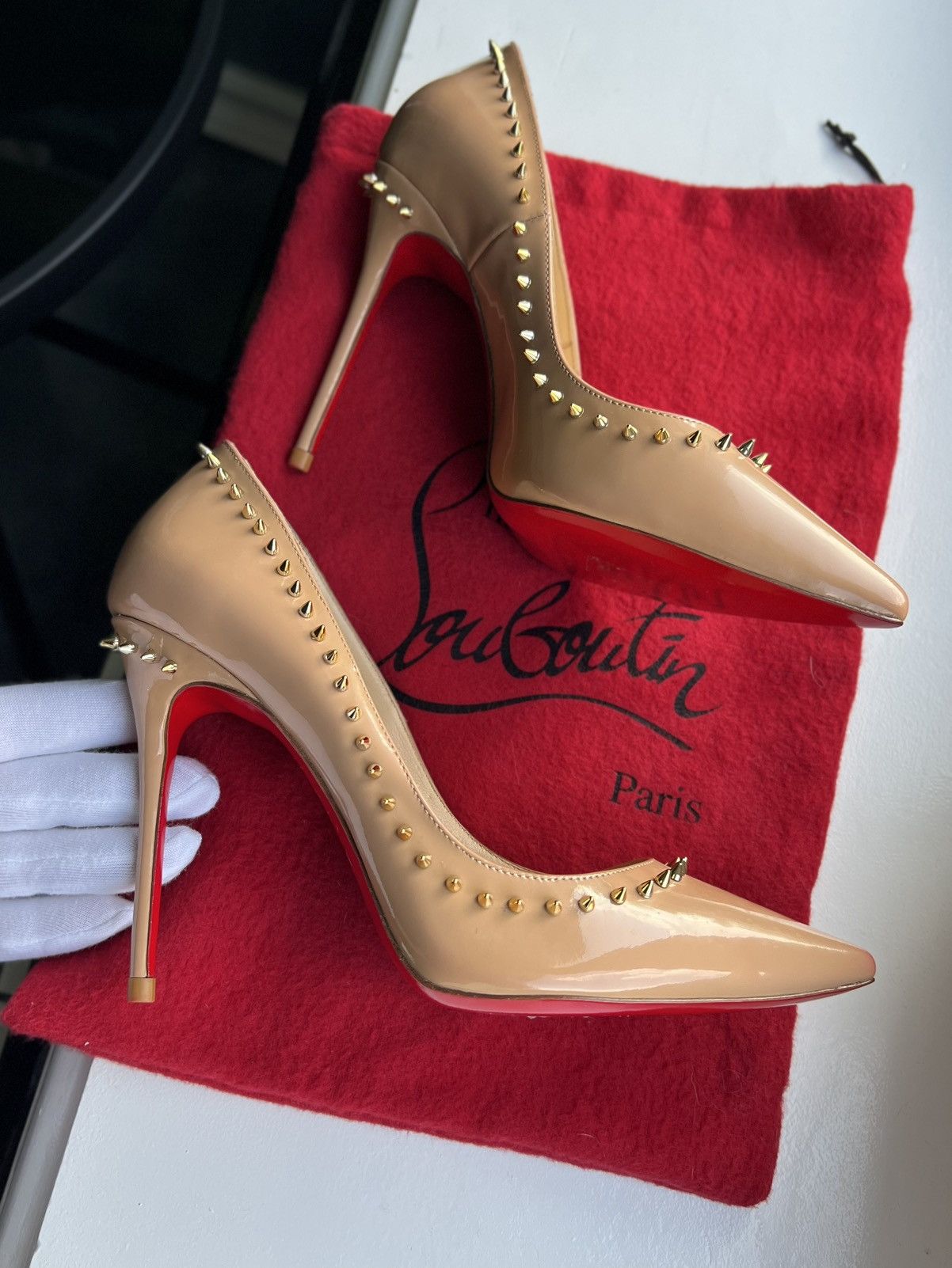 Christian Louboutin Christian Louboutin Nude Patent Spiked Heels Size 37 Size US 7 / IT 37 - 14 Thumbnail