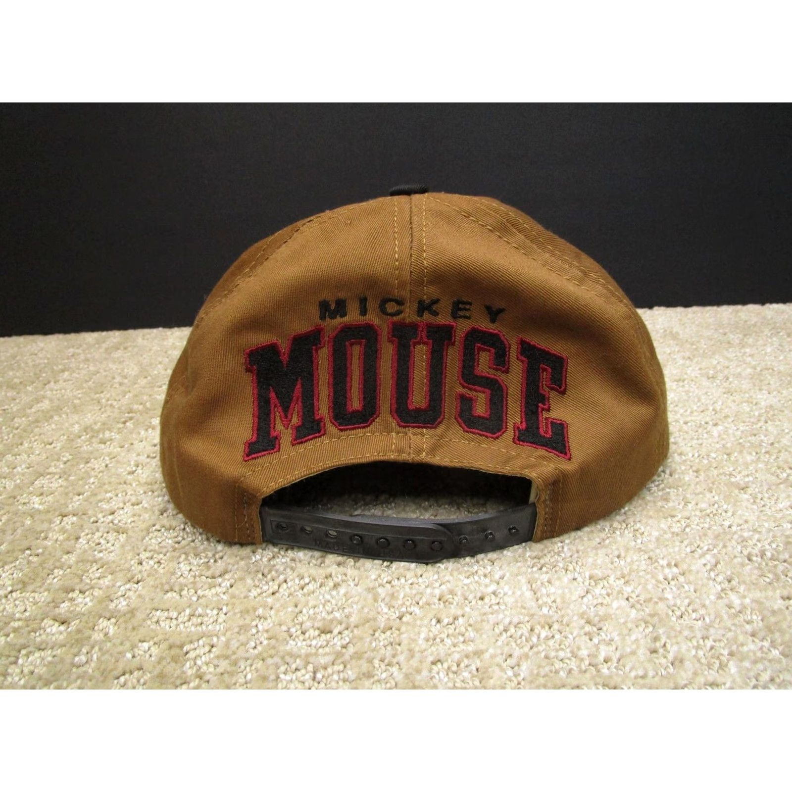 Disney VINTAGE Disney Mickey Mouse Cap Snap Back Men One Size Brown Black Cotton Polyester Twill Adjustable Cap Mens 90s Disney Hat Size ONE SIZE - 4 Thumbnail