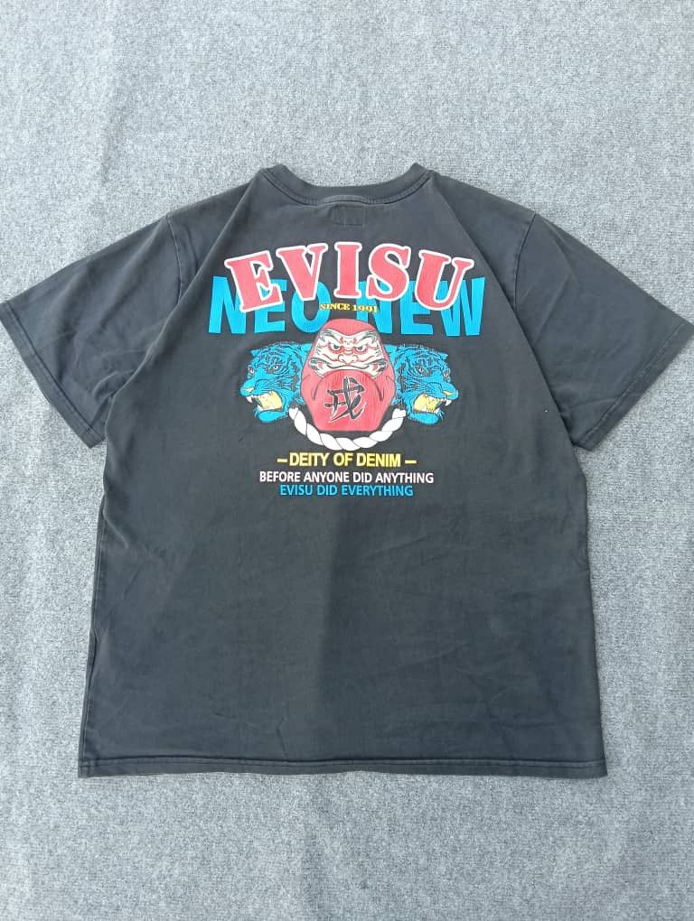 Evisu EVISU Faded Black Tee | Daruma Godhead & Twin Tiger Back Size US XL / EU 56 / 4 - 1 Thumbnail