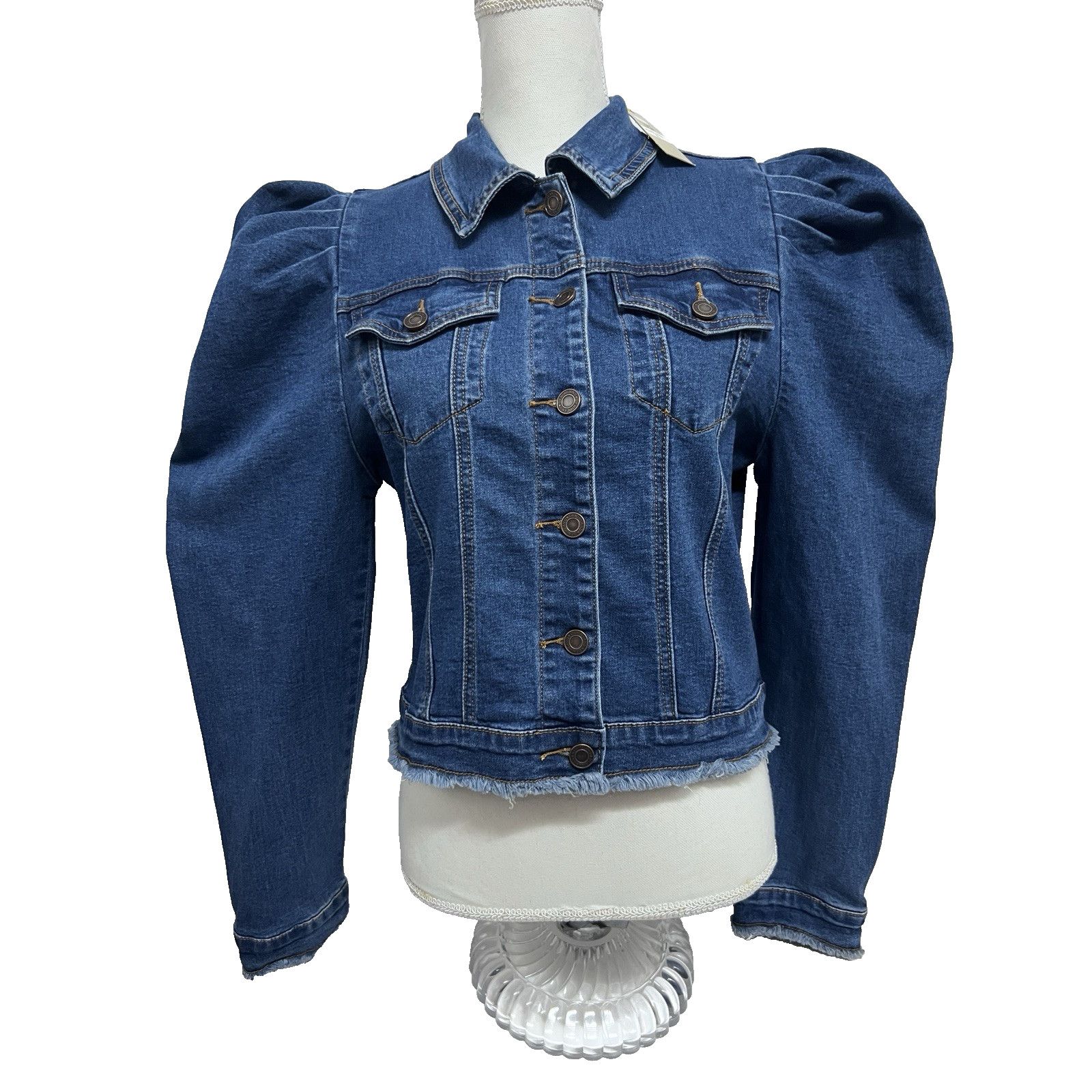 Other Blue Denim Short Button Up Jacket Large Embellish Bling New Size L / US 10 / IT 46 - 2 Thumbnail