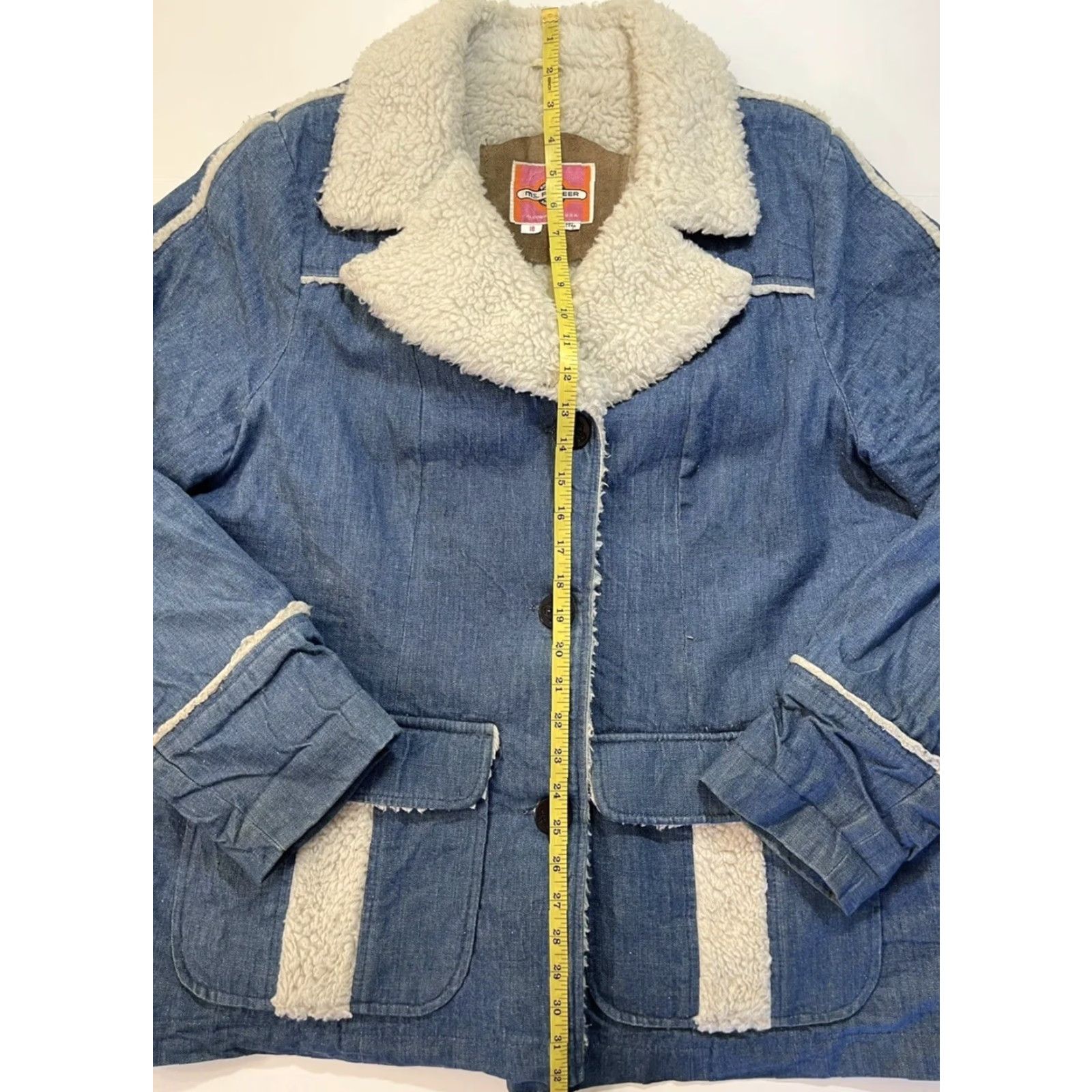 Lee VINTAGE Ms. Pioneer Denim Western Coat Long Lined Sherpa Polyester Cotton Blue Denim Women’s 70s Jacket XL Reg Complex Size XXL / US 16-18 / IT 52-54 - 7 Thumbnail