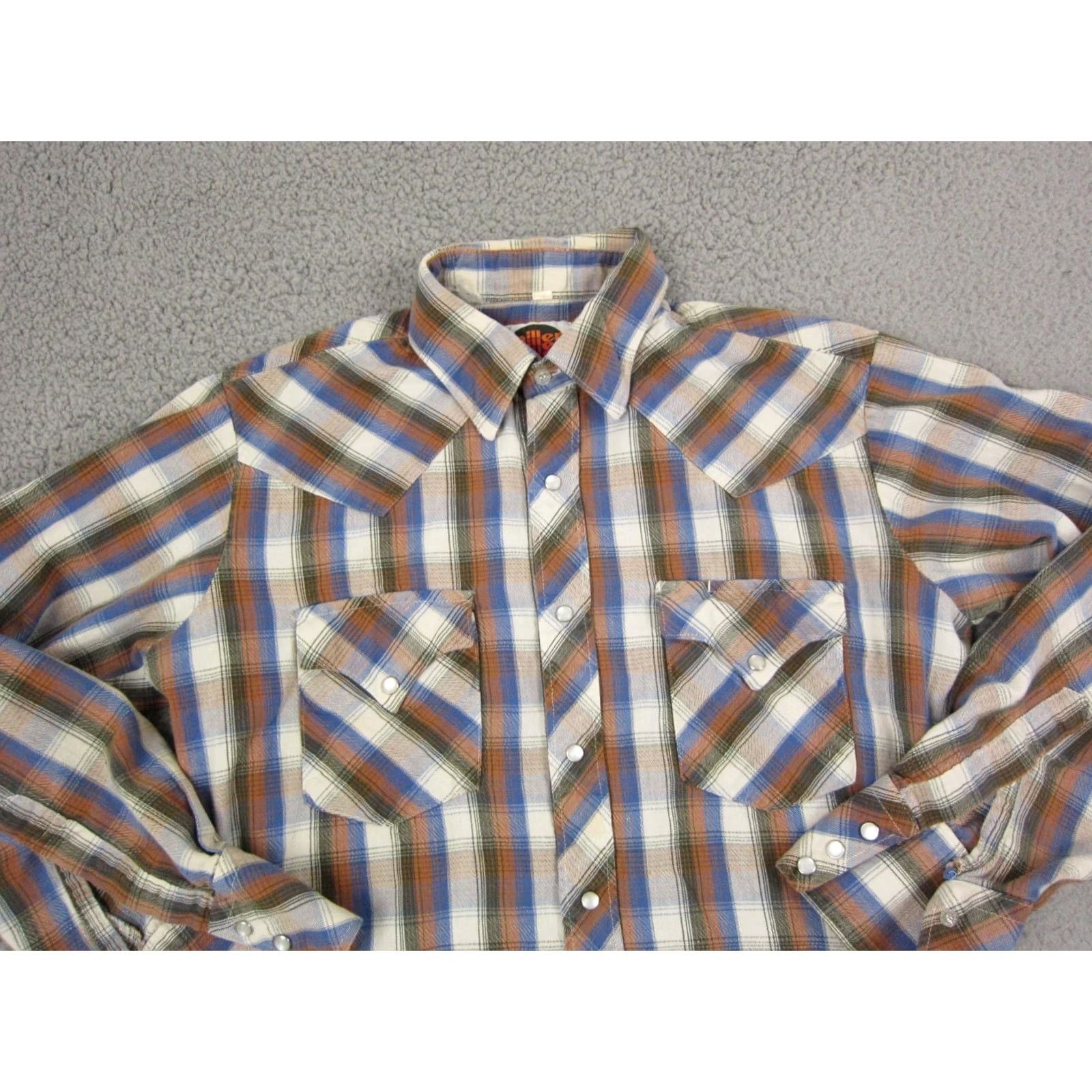 Vintage VINTAGE Miller Shirt Adult Medium Brown Blue Flannel 70s Western Snap Mens Size US M / EU 48-50 / 2 - 2 Thumbnail