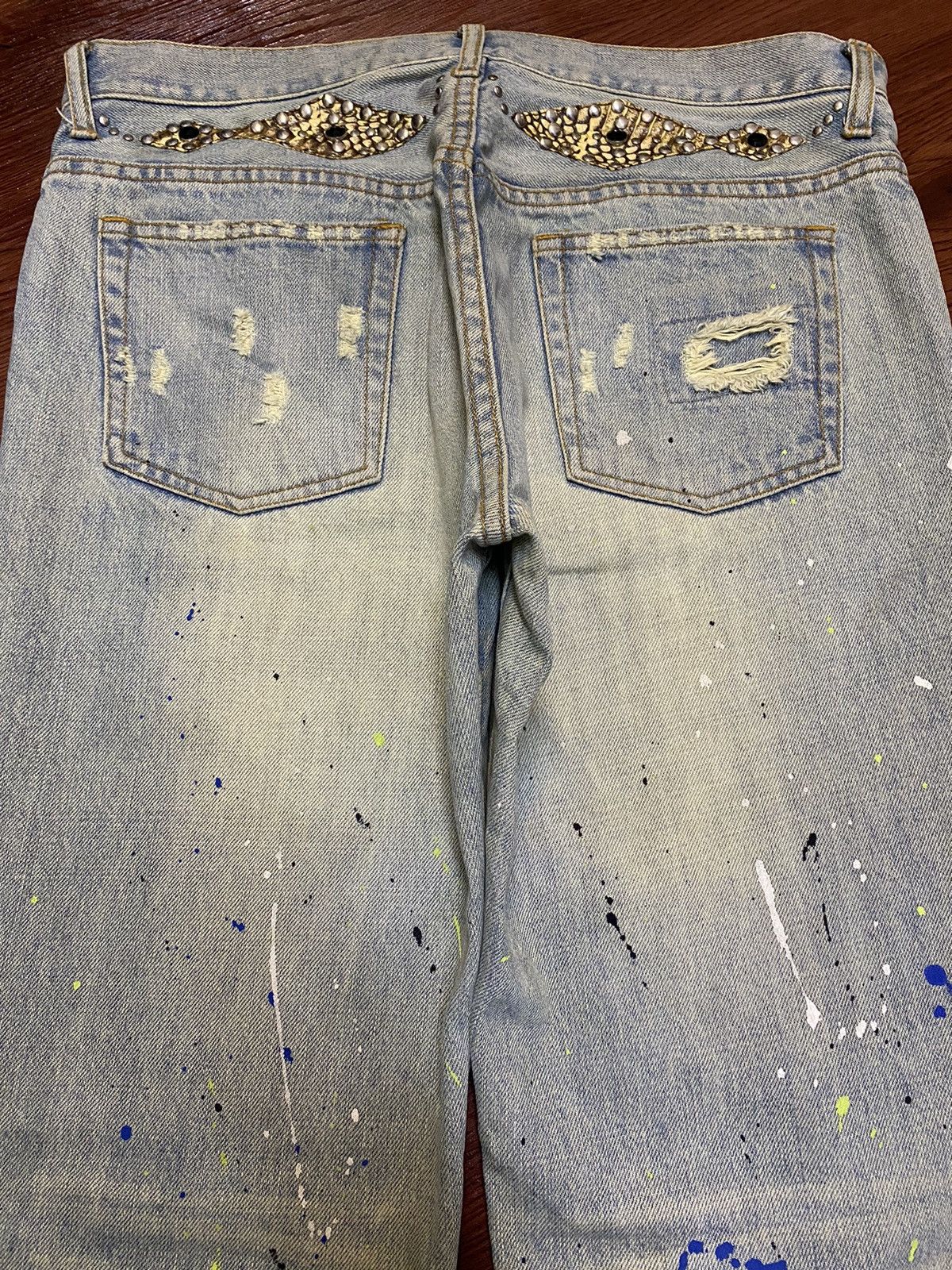 If Six Was Nine Vintage Schlussel Snake Paint Splatter Thrash Flare Jeans Size US 33 - 5 Thumbnail