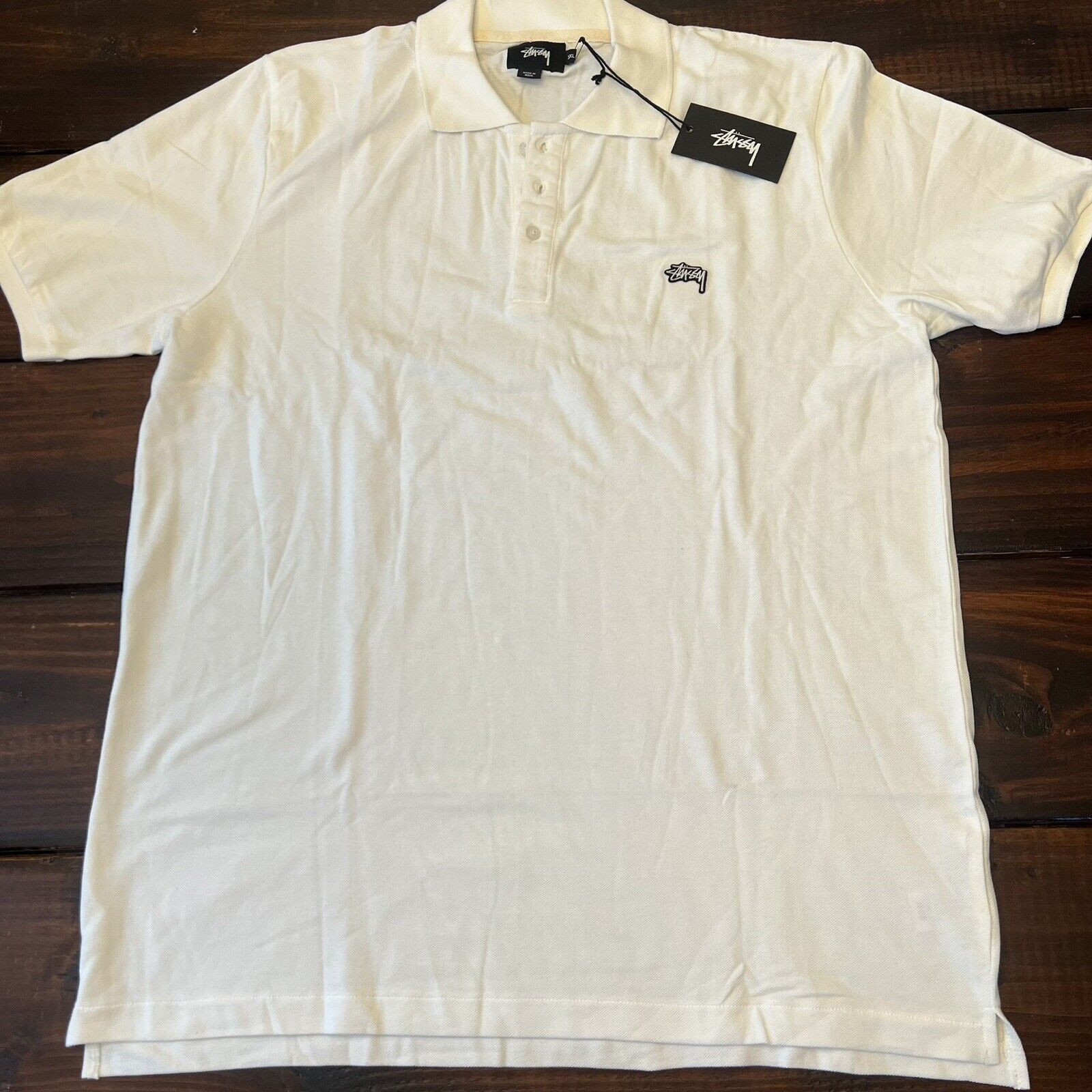 image of Stussy Pique Polo Shirt in White, Men's (Size 2XL)