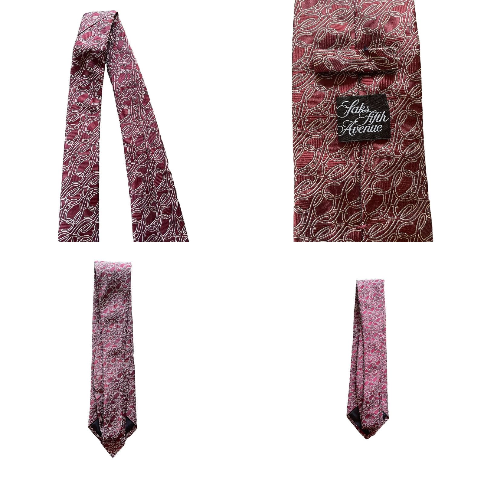Saks Fifth Avenue VINTAGE Saks Fifth Avenue Tie Men Monogram 100% Silk Made In Italy Maroon Red Classic Width 57-60" Size ONE SIZE - 8 Thumbnail