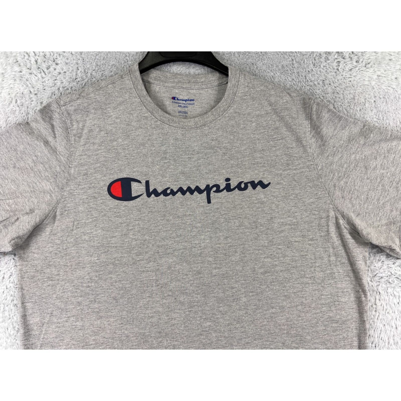 Champion CHAMPION Shirt Men 2XL Gray Short Sleeve Crew Neck 100% Cotton Spellout Vintage No (adjusted to best-fit) Size US XXL / EU 58 / 5 - 6 Thumbnail