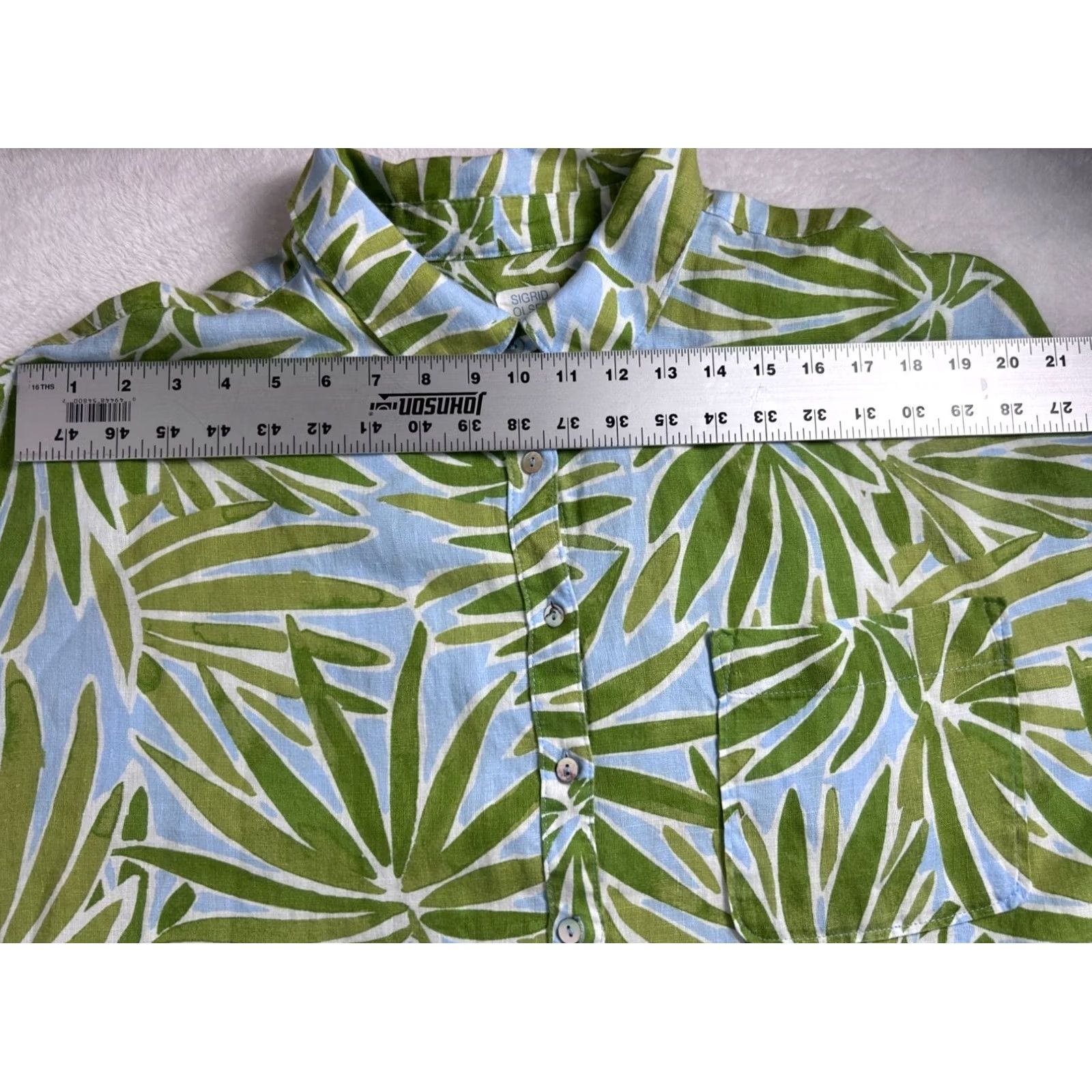 Vintage Sigrid Olsen Womens Button-Up Shirt 100% Linen Palm Leaf Long Sleeve Green Blue Size XXL / US 16-18 / IT 52-54 - 4 Thumbnail