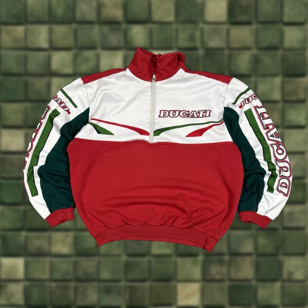 Vintage VINTAGE 90s Ducati Racing Sweatshirt Pullover 1/2 Zip Red White Green Sz M Mens Size US M / EU 48-50 / 2 - 1 Thumbnail