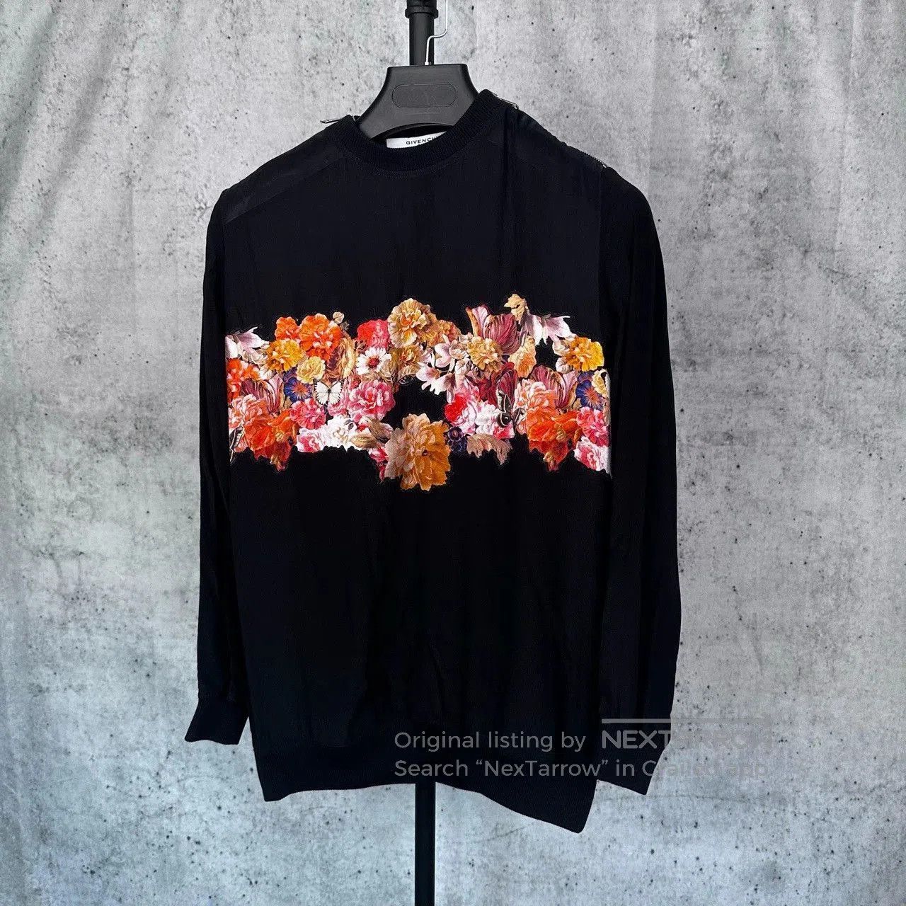 Givenchy Black Silk Floral Print Sweatshirt.