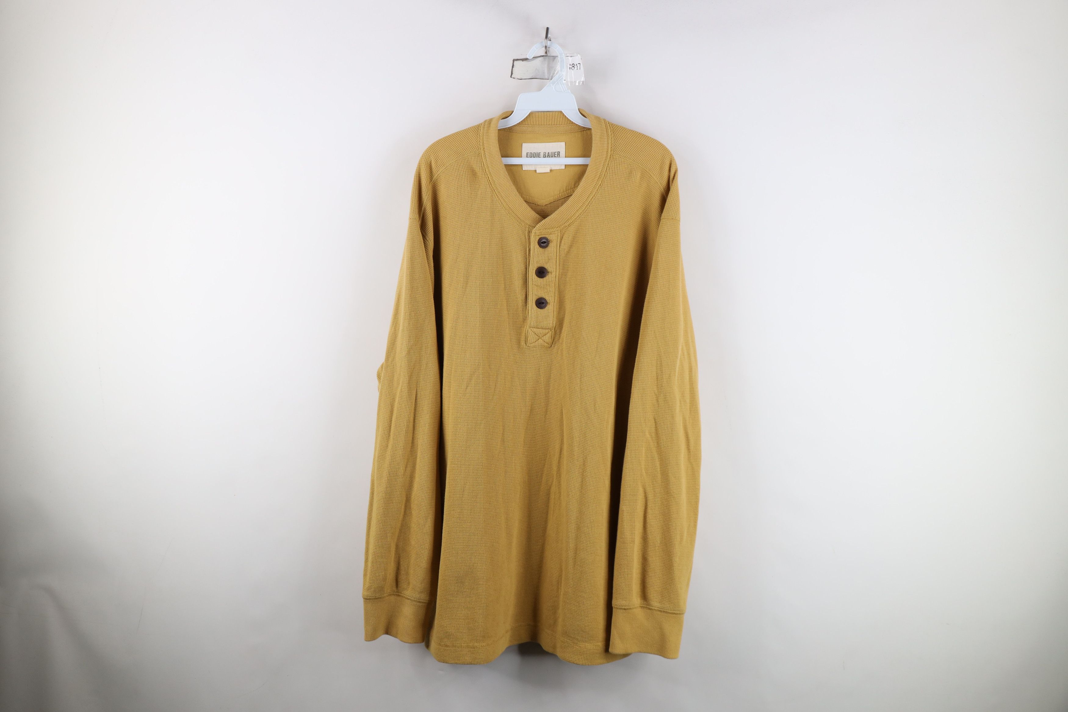 Eddie Bauer Vintage Eddie Bauer Waffle Knit Henley T-Shirt Yellow Size US XXL / EU 58 / 5 - 1 Thumbnail