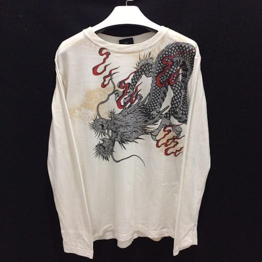 image of Sukajan T Shirts Bullet Noise Overprint Dragon Long Slevee, Men's (Size Medium)