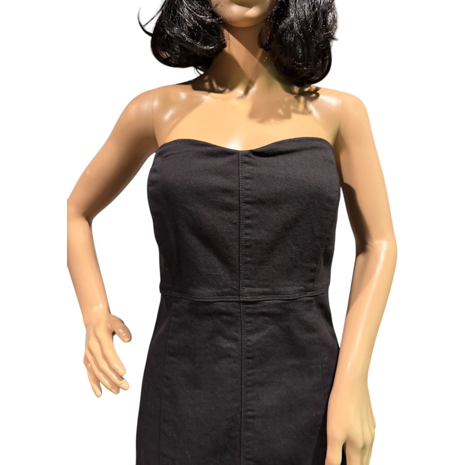 Gap NWT 2011 Gap black denim strapless stretchy patchwork dress Size L / US 10 / IT 46 - 2 Thumbnail