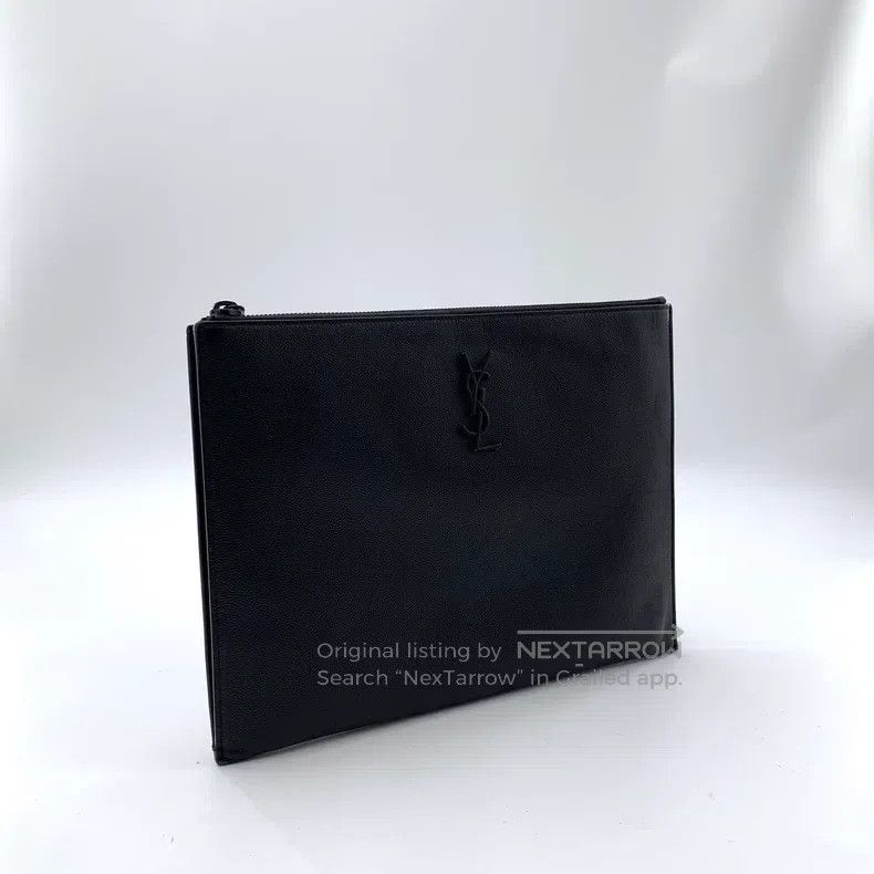 Saint Laurent Paris Saint Laurent Paris Black Leather Logo Zipper Closure Hand Size ONE SIZE - 3 Thumbnail