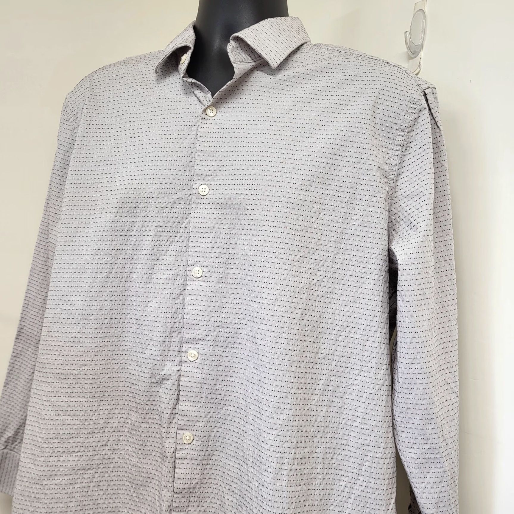 Perry Ellis Perry Ellis Portfolio Shirt Mens XL Beige Tiny Dots Button-Up Slim Fit Geometric Pattern Casual Men's Regular Size XLarge Size US XL / EU 56 / 4 - 2 Thumbnail