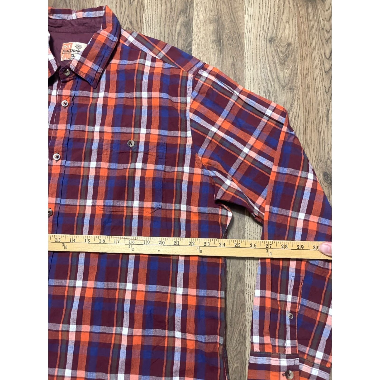 Vintage Ruff Hewn Shirt Mens XL Blue Orange Red White Plaid Button Up Shirt Size US XL / EU 56 / 4 - 6 Thumbnail