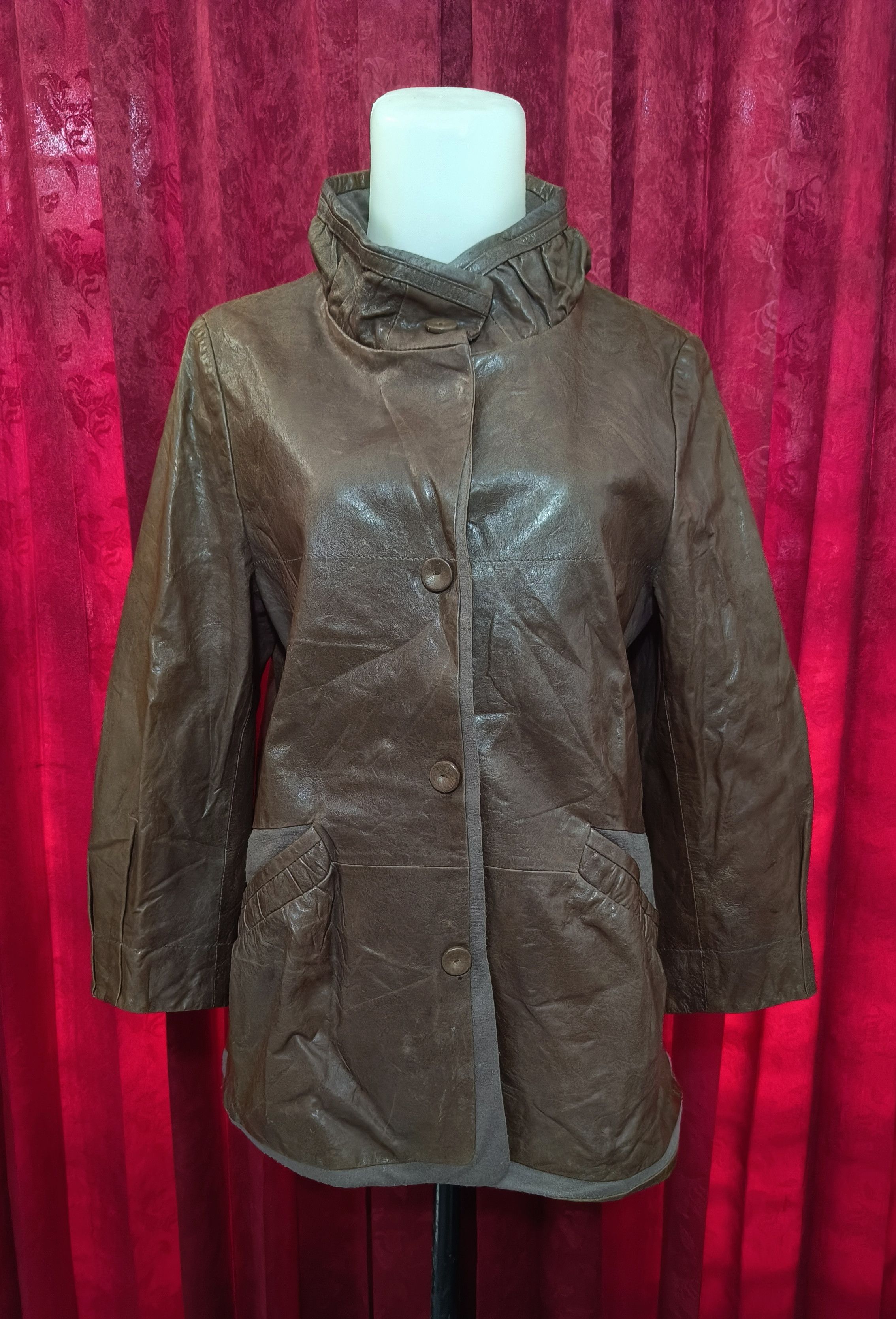 Vintage Vintage 70s Women's Brown Leather Long Coat Jacket Size M / US 6-8 / IT 42-44 - 2 Thumbnail
