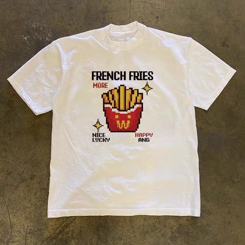 Vintage White casual retro French fry print t-shirt Size US M / EU 48-50 / 2 - 1 Thumbnail