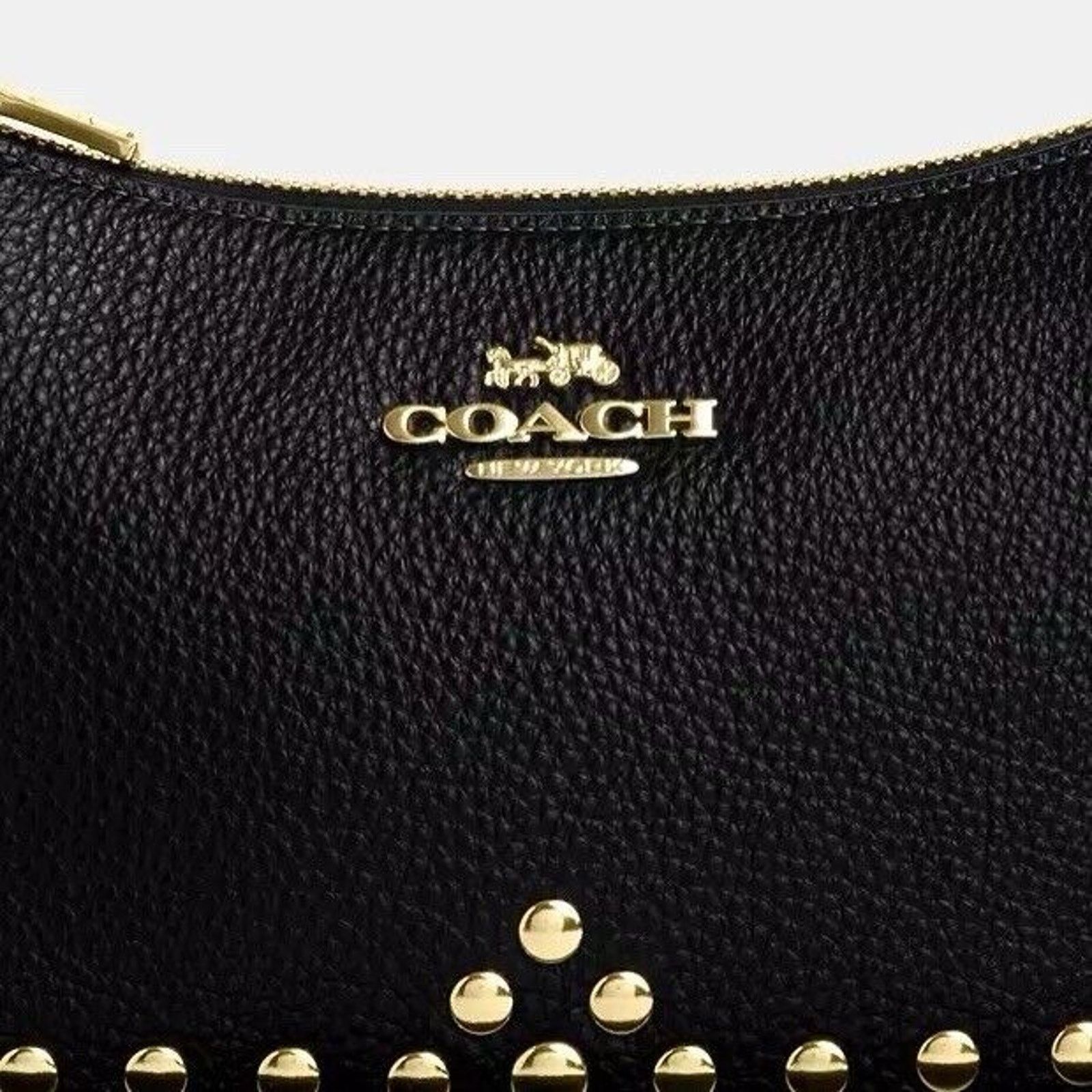 Coach NWT COACH Teri Shoulder Bag With Rivets Gold/Black CAK03 Size ONE SIZE - 7 Thumbnail
