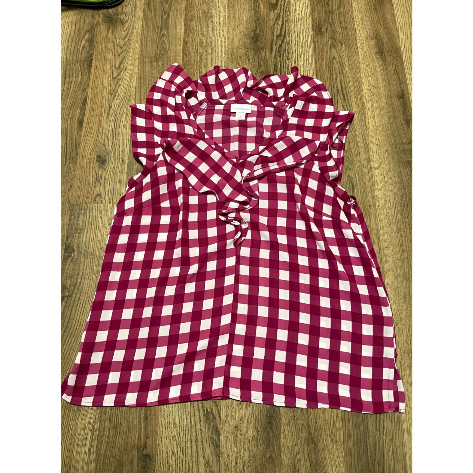 Liz Claiborne Liz Claiborne Tank Top Womens Size M Red White Check Ruffled Neck Tank Casual Modern Vintage: No Size M / US 6-8 / IT 42-44 - 2 Thumbnail