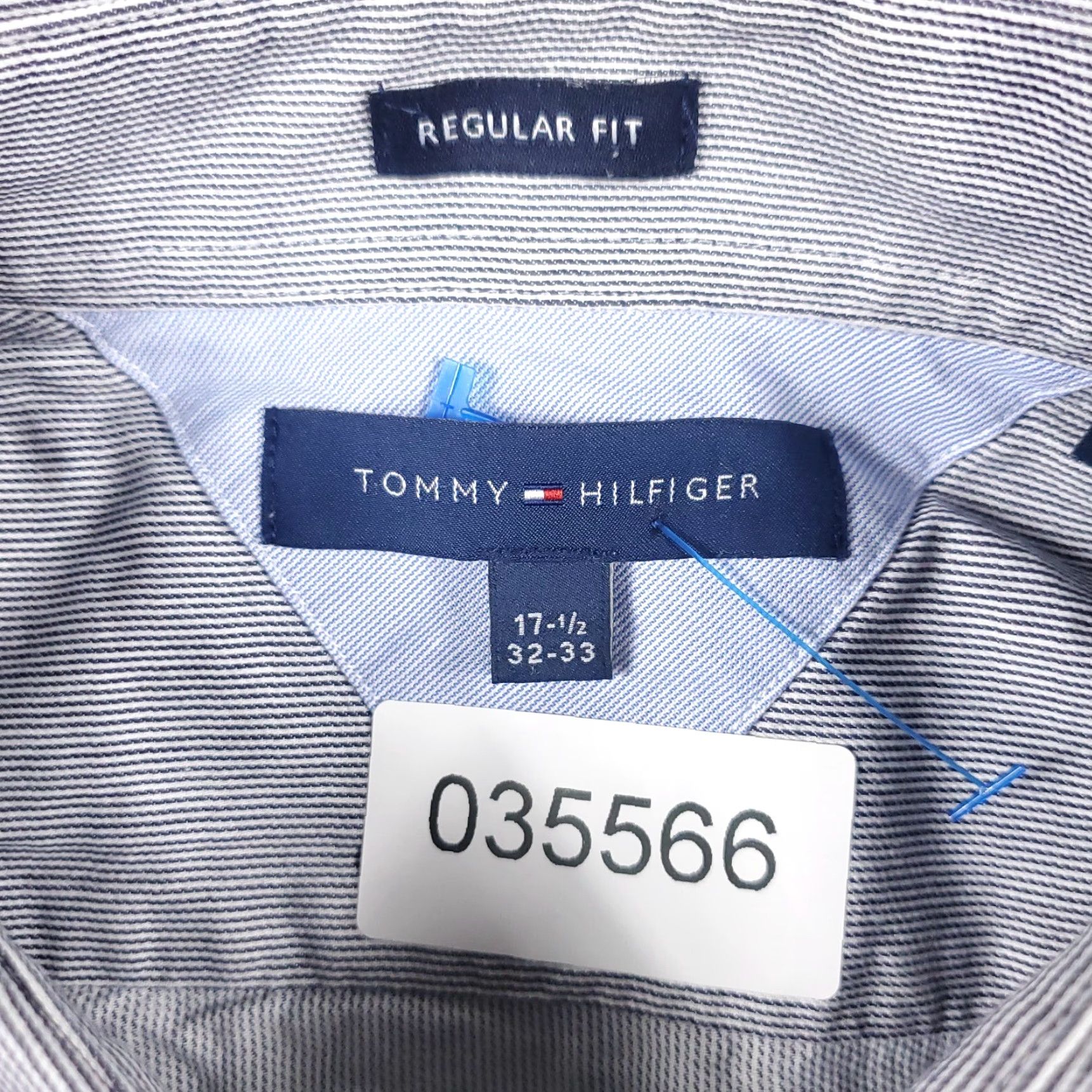 Tommy Hilfiger Tommy Hilfiger Blue Striped Dress Shirt Mens 17.5 Long Sleeve Button Up Size 46R - 6 Thumbnail