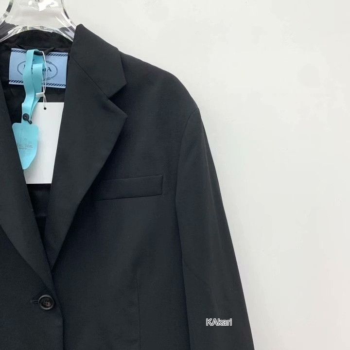 Prada Prada Black Wool Lapel Single-Breasted Blazer Size US XS / EU 42 / 0 - 3 Thumbnail
