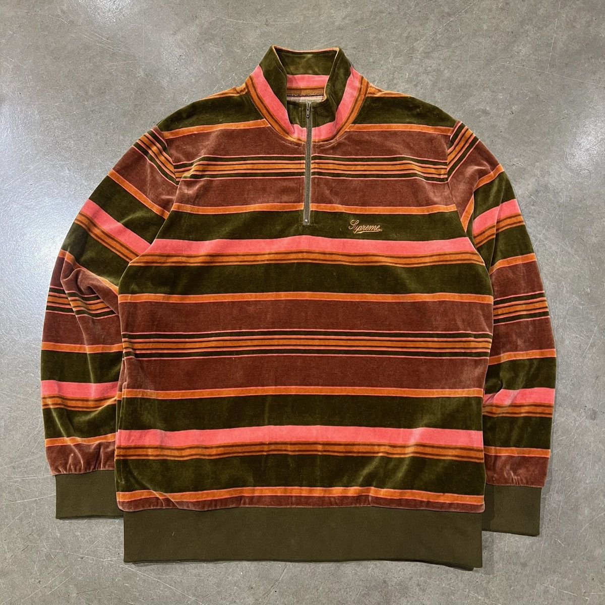 Supreme Stripe Velour Half Zip Pullover Black Men's - FW20 - US