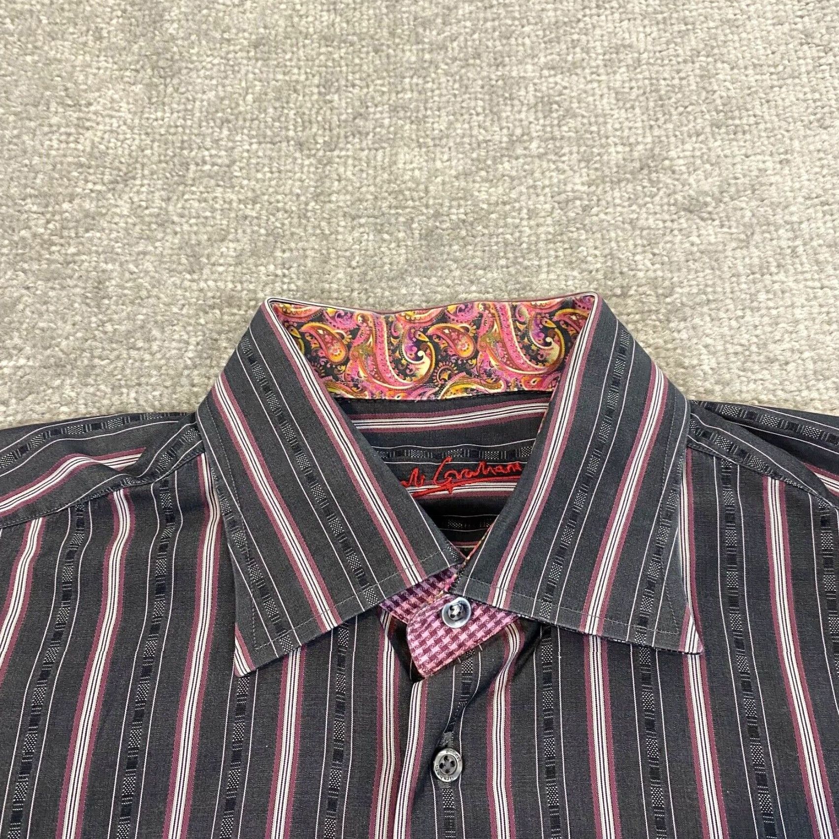 Robert Graham VINTAGE Robert Graham Shirt Mens M/L 16 Gray Red Striped Paisley Casual Dress Shirt Long Sleeve All Seasons Size US L / EU 52-54 / 3 - 3 Thumbnail
