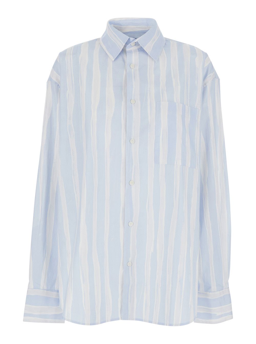 Jacquemus 'La Chemise Camargue' Light Blue T-Shirt with Classic Collar and All-Over Stripe Motif in Cotton for Men Size US L / EU 52-54 / 3 - 1 Thumbnail