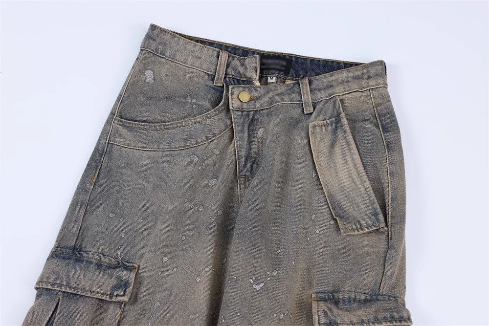 Japanese Brand × Jean Men's street washed distressed splatter straight cargo jeans Size US 32 / EU 48 - 3 Thumbnail