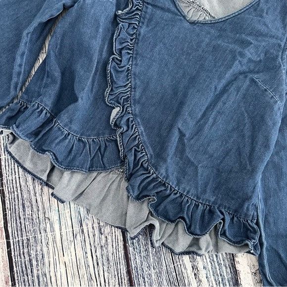 Madewell Madewell Indigo Denim Ruffle Blouse Top Size S / US 4 / IT 40 - 4 Thumbnail