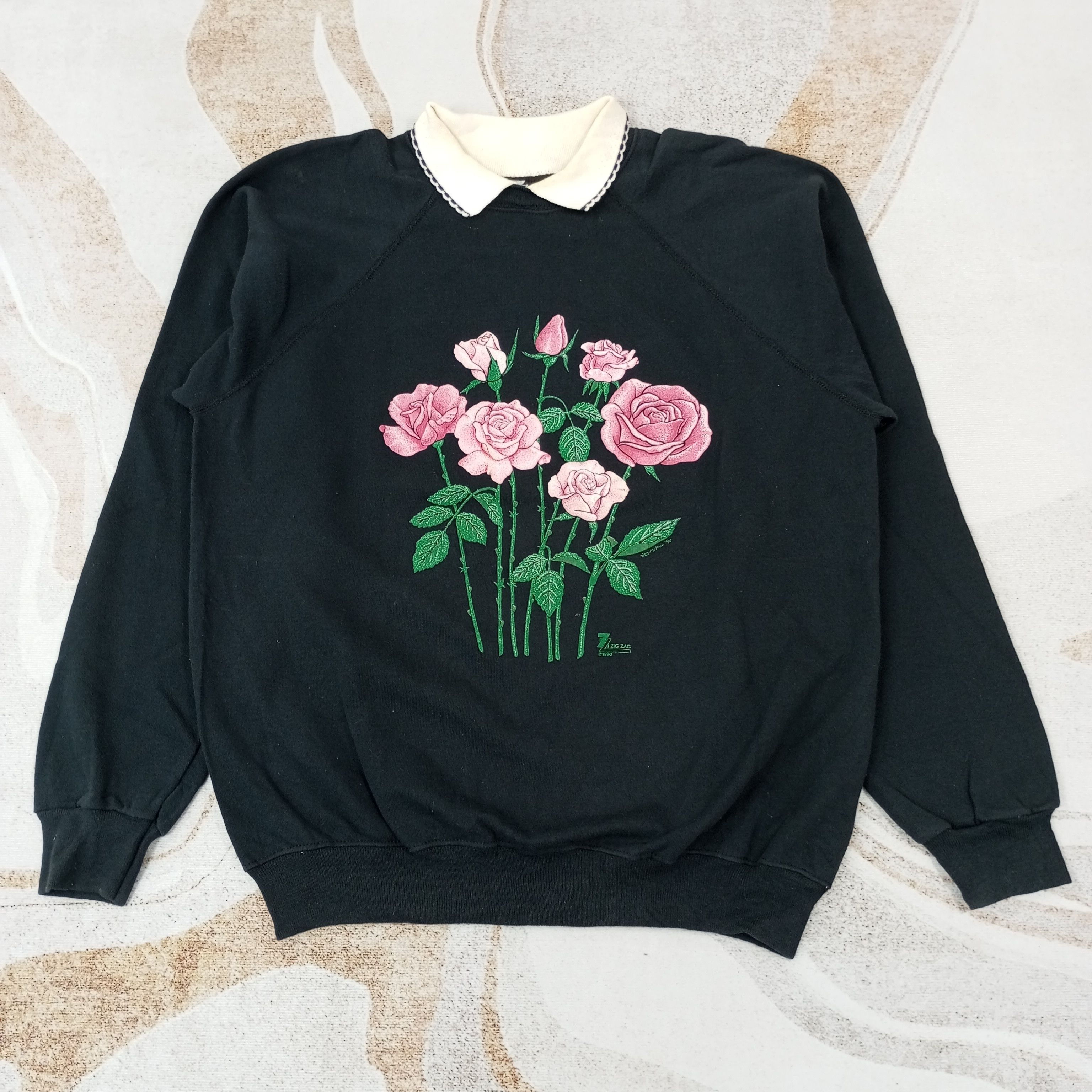 Vintage Vintage Zig Zag Flowers Collar Sweatshirt Size US L / EU 52-54 / 3 - 1 Thumbnail