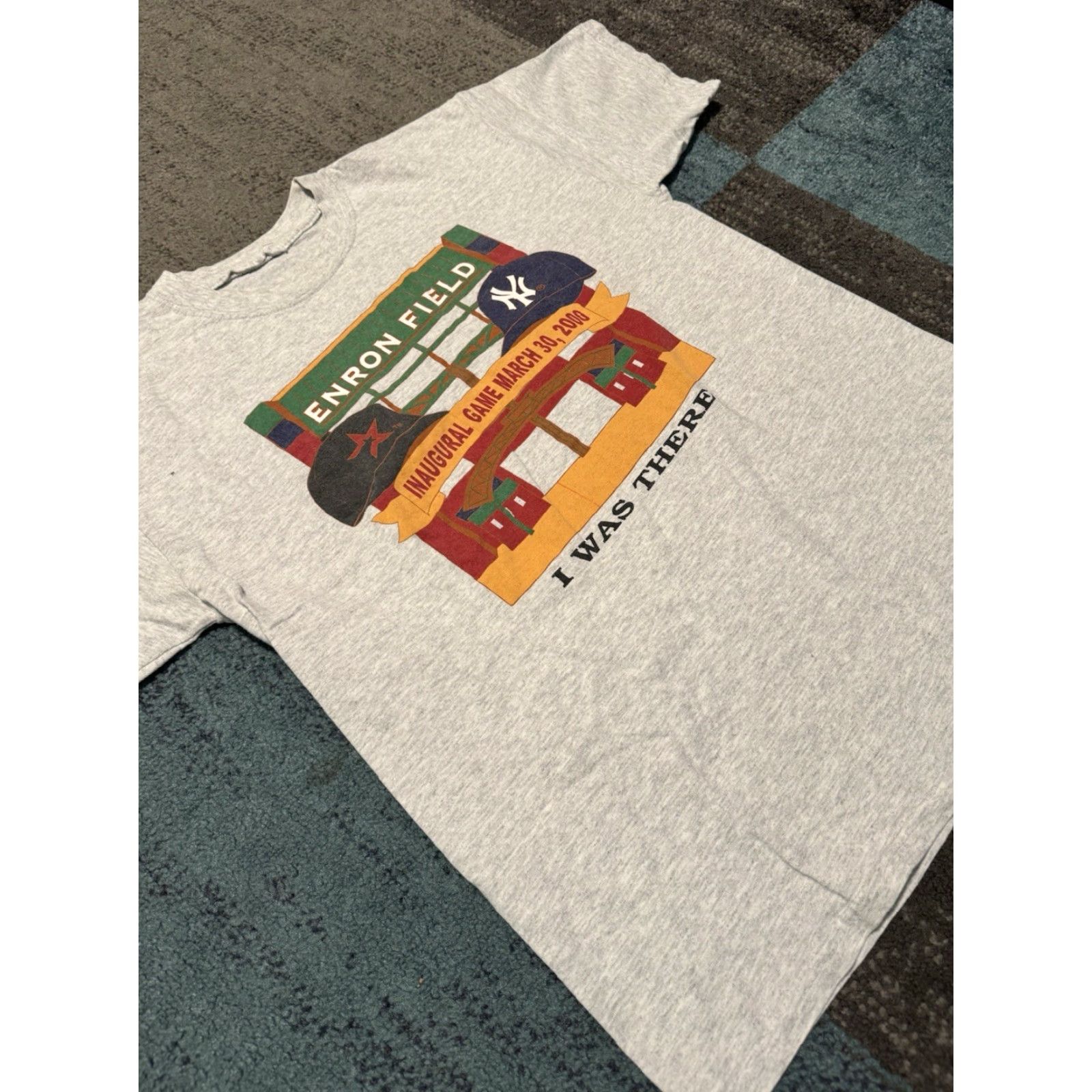 Fruit Of The Loom VINTAGE Enron Field Astros -Yankees Inaugural I Was There Shirt 2000 90s Retro Sports T-Shirt Mens Gray Cotton Fruit of the Loom M/L Size US M / EU 48-50 / 2 - 3 Thumbnail