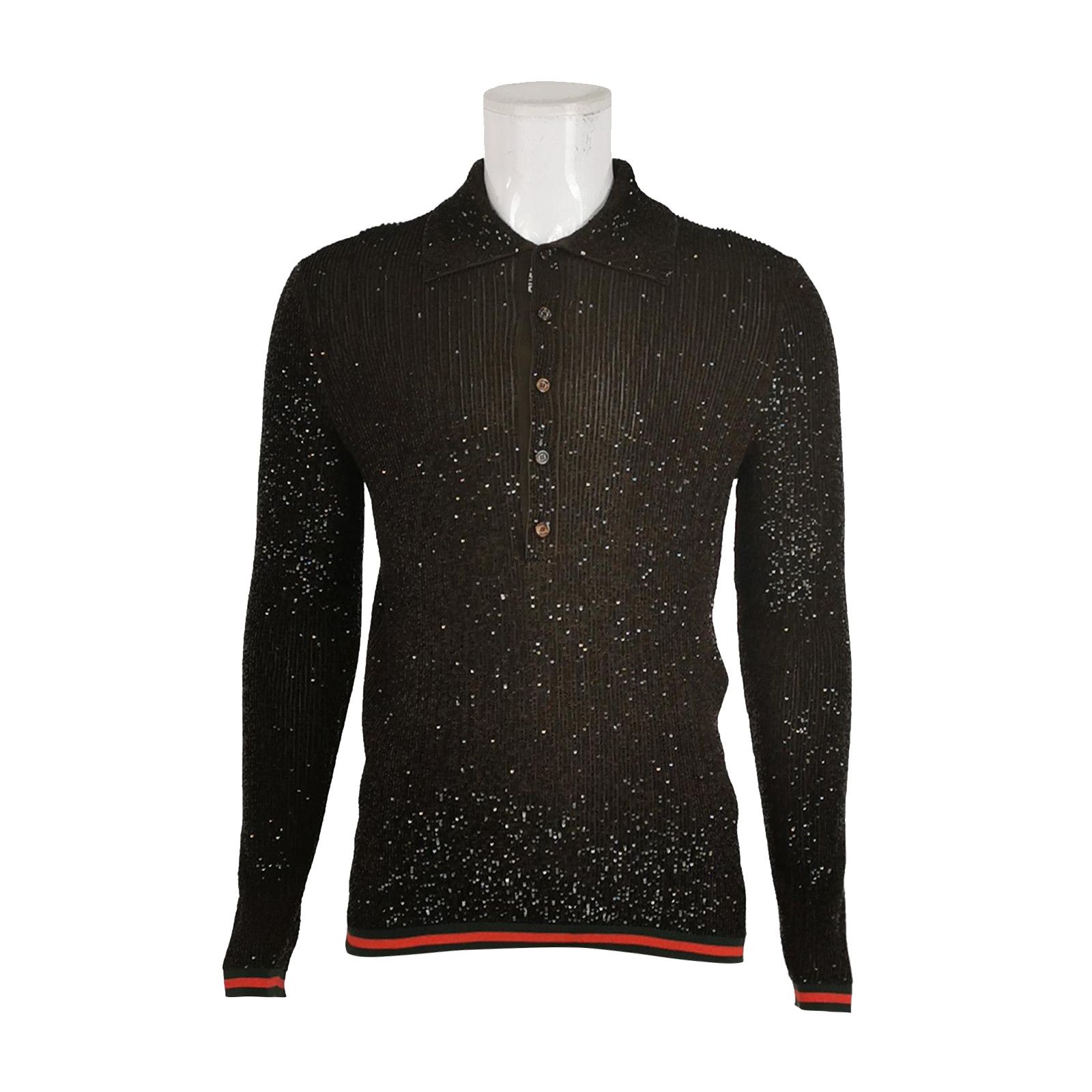 Gucci Gucci Sequin Ribbed Knit Polo Sweater Size L Size US L / EU 52-54 / 3 - 1 Thumbnail