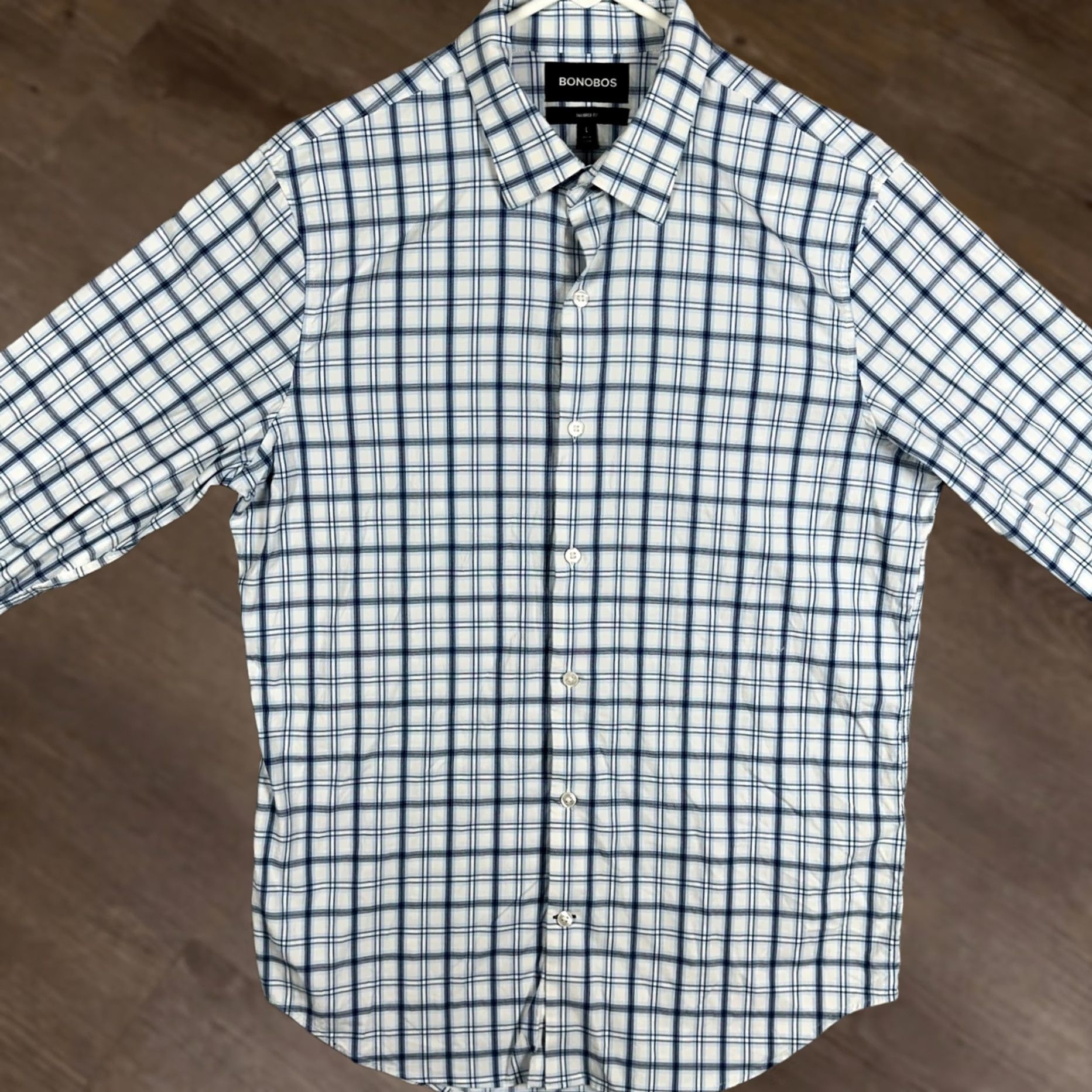 Bonobos Bonobos Shirt Mens Large Blue White Tailored Fit Button Up Plaid Casual Stretch Size US L / EU 52-54 / 3 - 1 Thumbnail