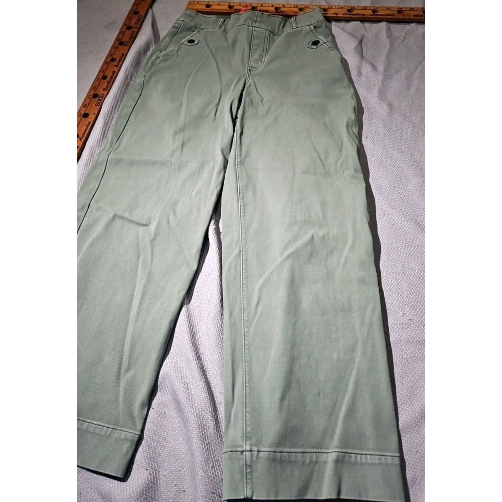 Spanx Spanx Pants Womens S Green Twill Wide-Leg Jeans Pull On Stretch Regular Inseam 25.5in Denim Size 28" / US 6 / IT 42 - 5 Thumbnail